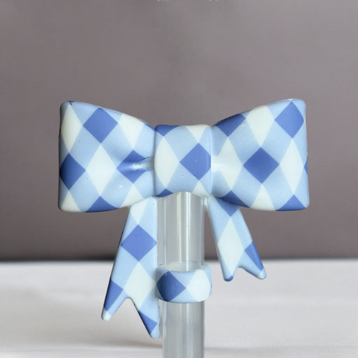 Blue Plaid 3D Bow Straw Topper - The Nifty Little Finds - 3D Bow Straw Topper - The Nifty Little Finds