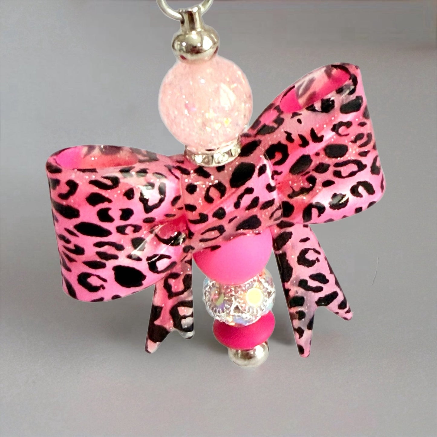 Hot Pink Leopard 3d Bow Charm - Tumbler Handle Charm - The Nifty Little Finds - Charm - The Nifty Little Finds
