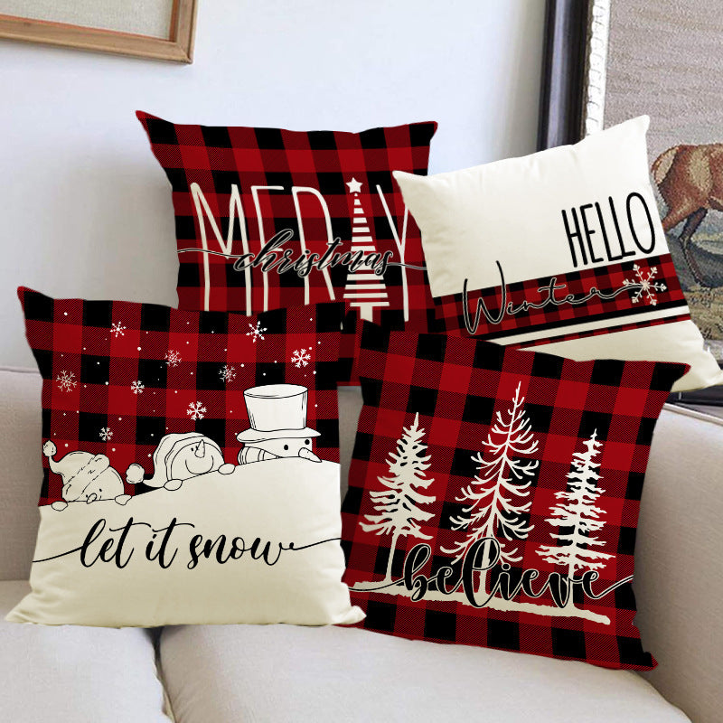 Christmas Pillowcase Linen Red Black Checkered