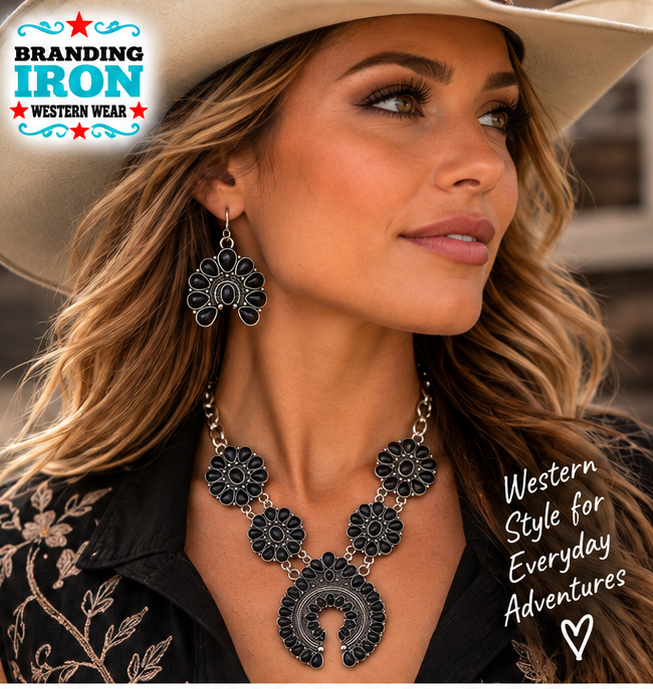 Black Diamond Squash Blossom Jewelry Set