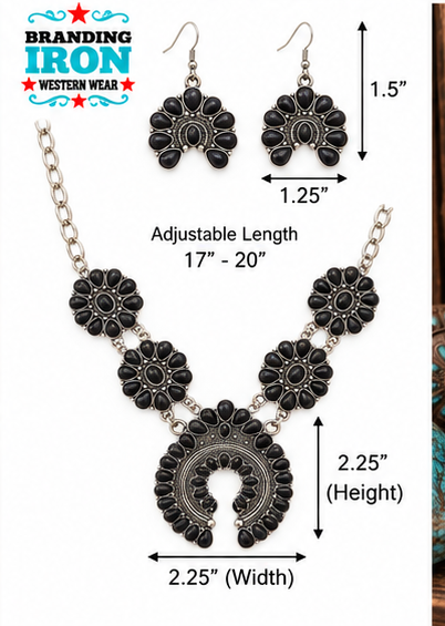 Black Diamond Squash Blossom Jewelry Set