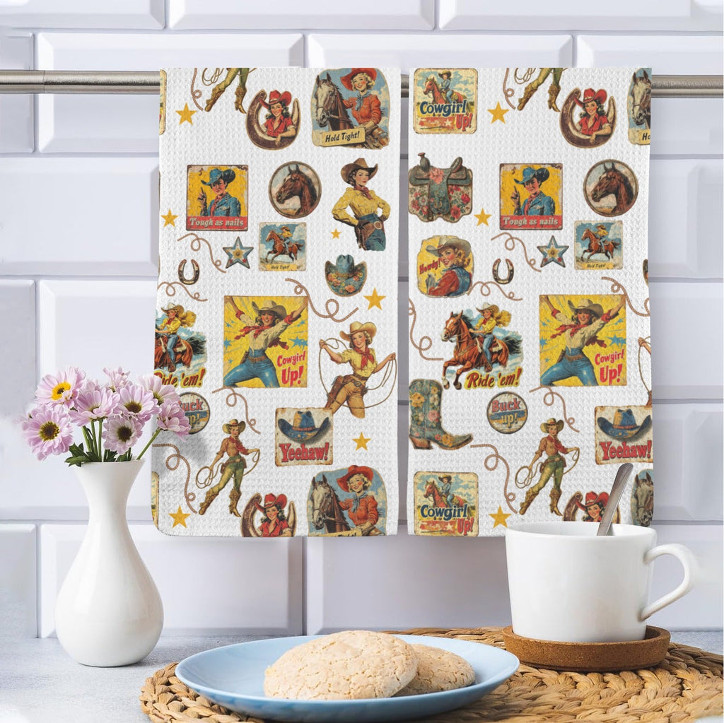Baha Ranch Vintage Cowgirl Collage Dish Towels Set of 2