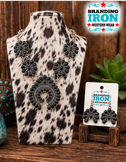 Black Diamond Squash Blossom Jewelry Set