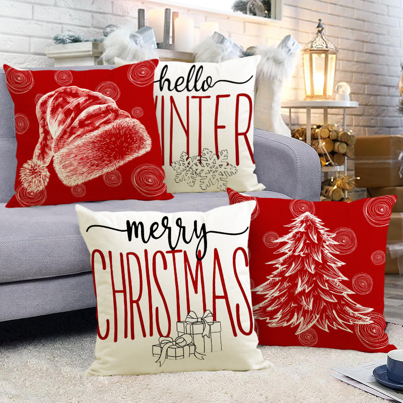 Christmas hat pillowcase linen Christmas tree letter print pillowcase