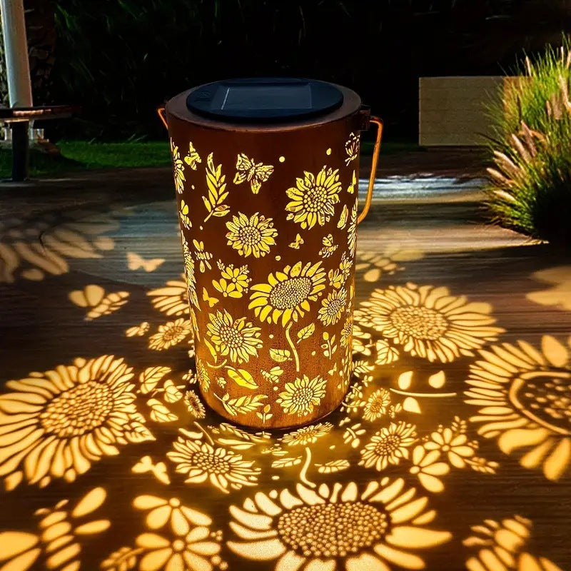 Solar Powered Sunflower Lantern Outdoor Waterproof Iron Art Hollow Garden Decor Hanging Light Factory