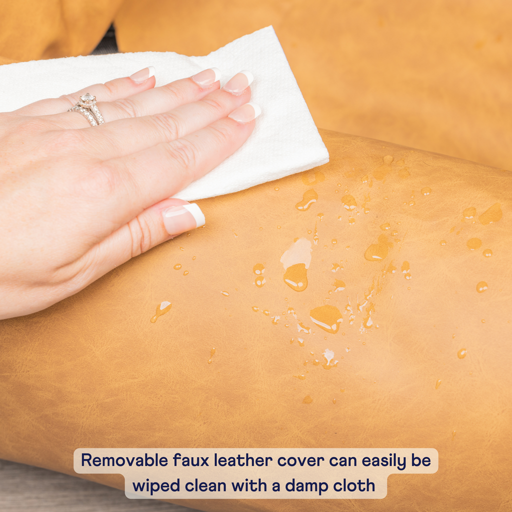 PupProtector™ Faux Cool-to-Touch Vegan Leather Memory Foam Dog Car Bed - Camel