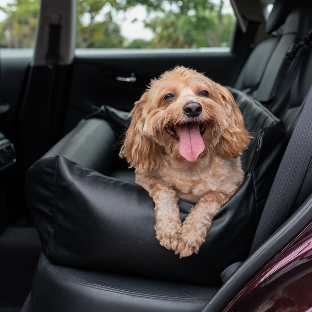 PupProtector™ Faux Cool-to-Touch Vegan Leather Memory Foam Dog Car Bed -  Black