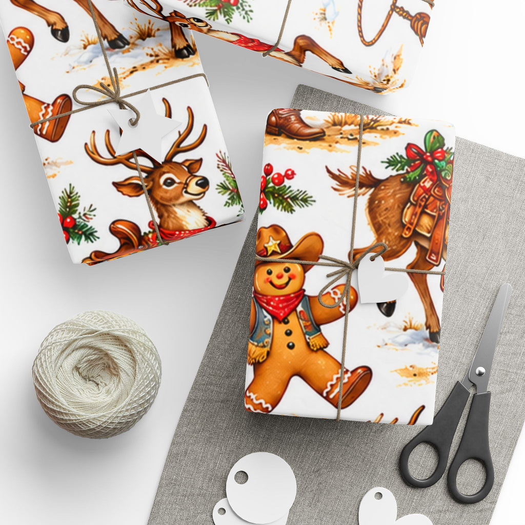 Cowboy Santa & Gingerbread Gang Christmas Wrapping Paper