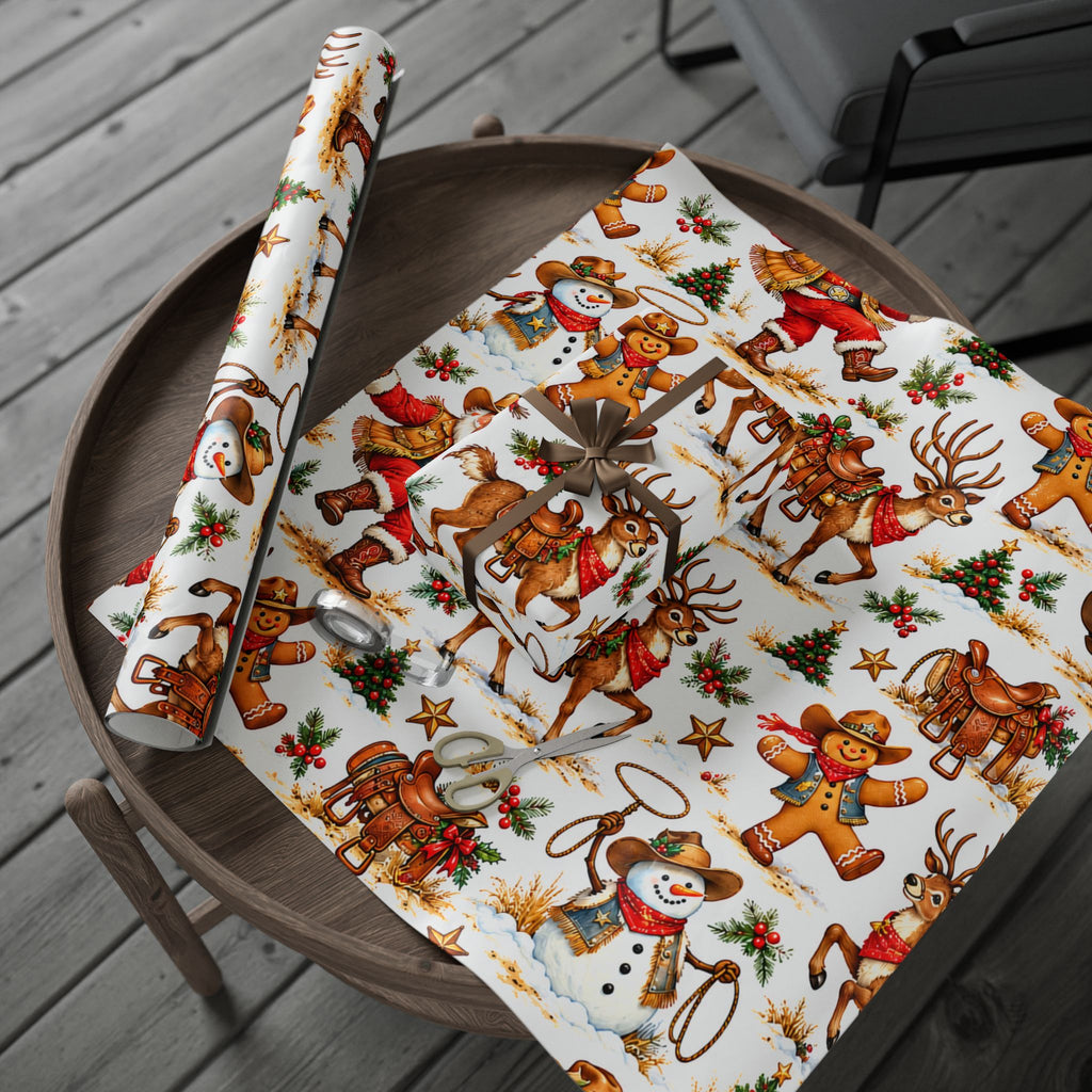 Cowboy Santa & Gingerbread Gang Christmas Wrapping Paper