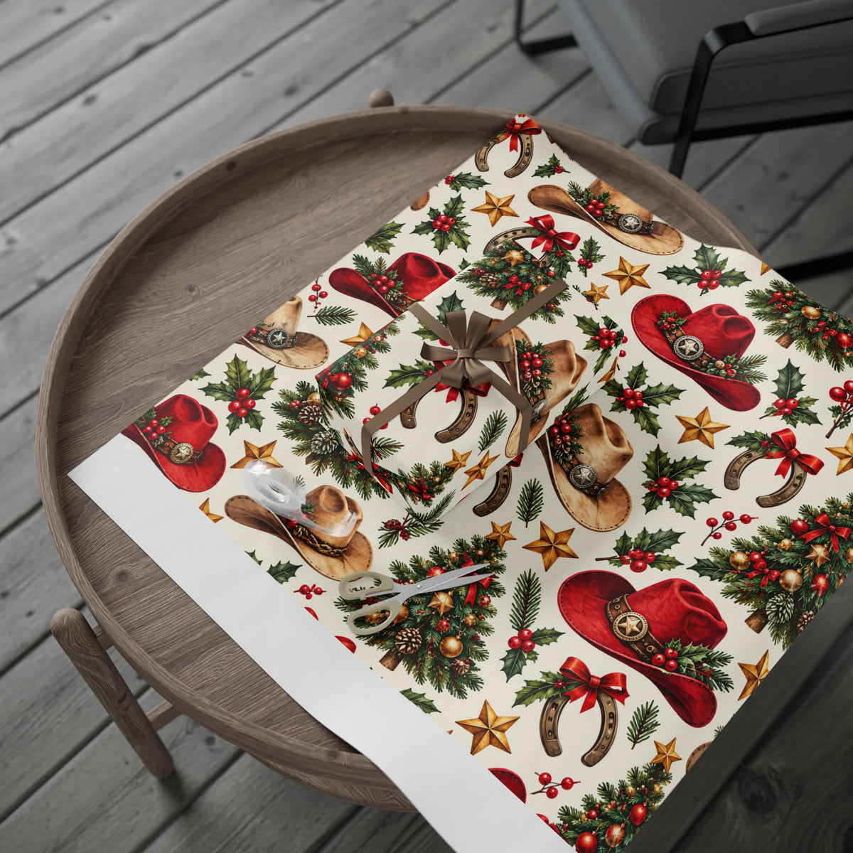 Christmas Hats & Horseshoes Wrapping Paper