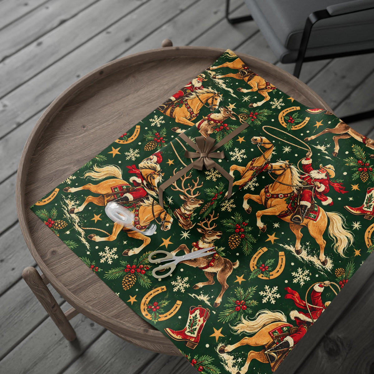 Santa’s Reindeer Roundup Western Christmas Wrapping Paper
