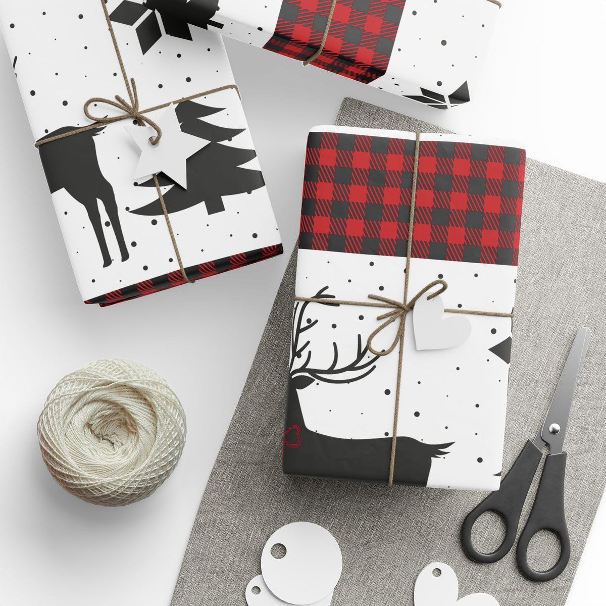 Plaid Tidings! Deer & Buffalo Check Christmas Wrapping Paper
