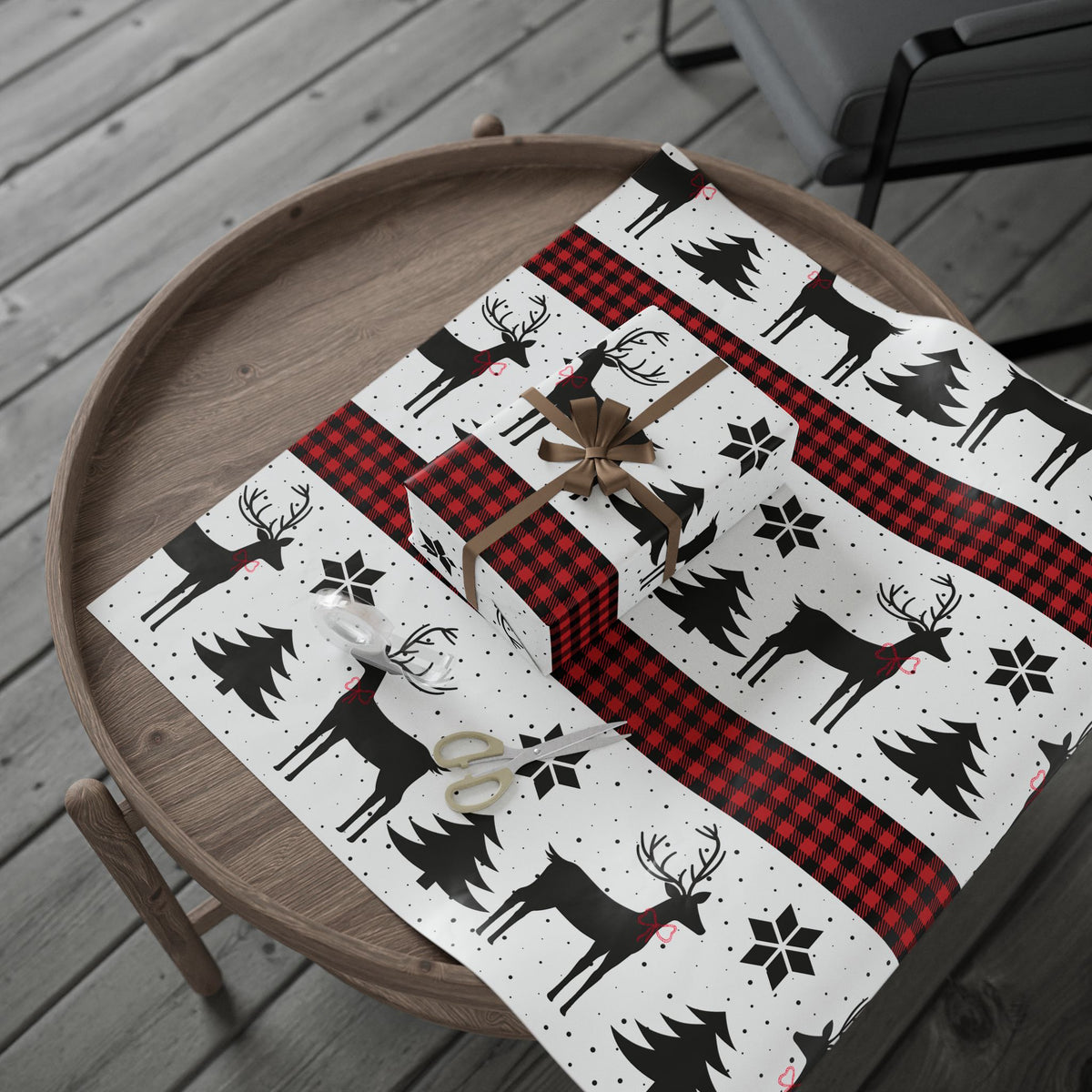 Plaid Tidings! Deer & Buffalo Check Christmas Wrapping Paper