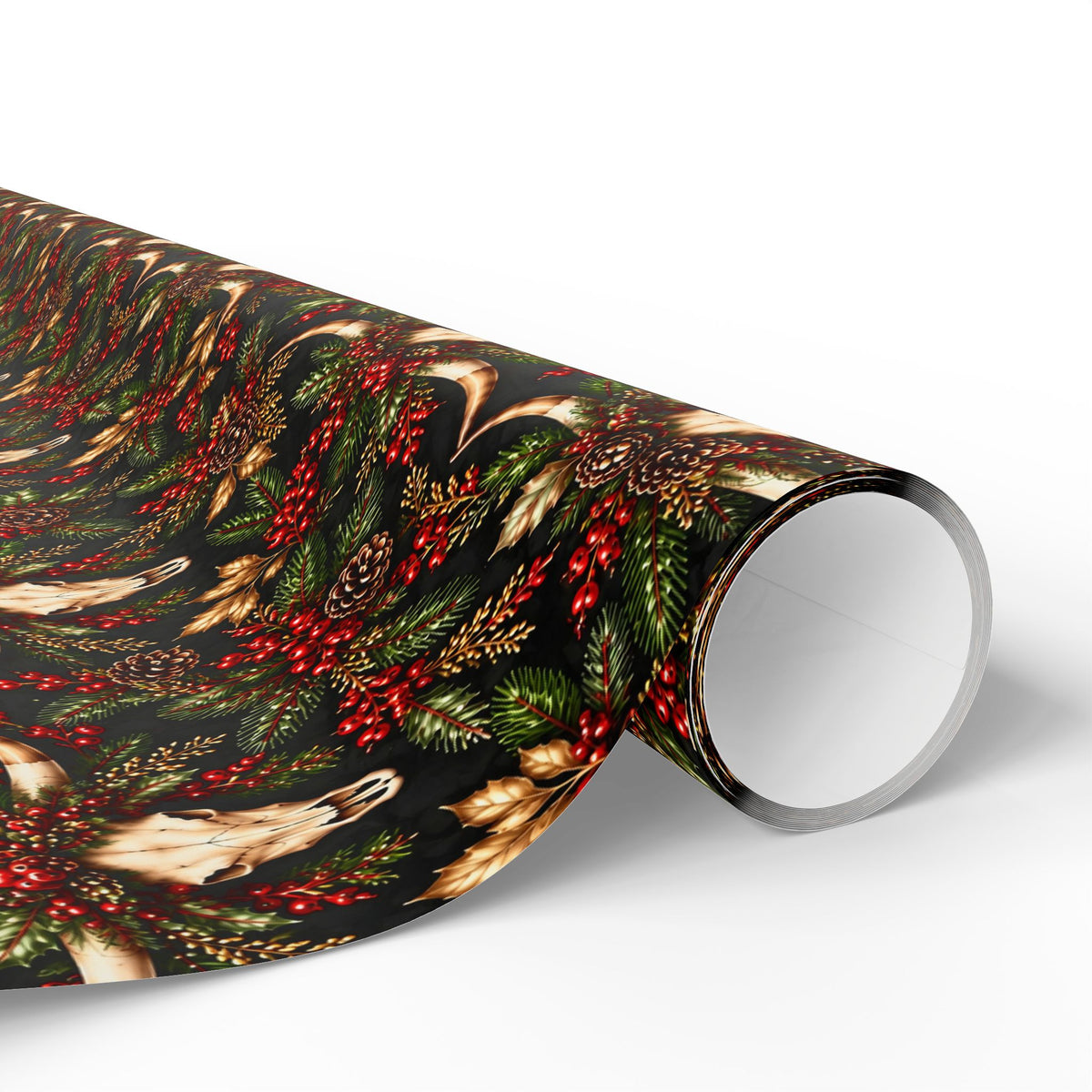 Longhorn & Holly Western Christmas Wrapping Paper