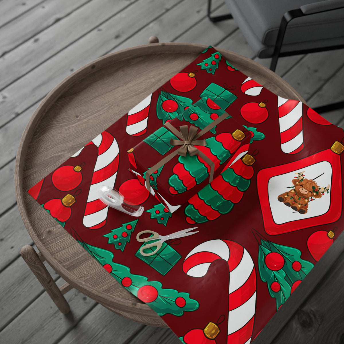 Candy Canes & Highland Cheer Christmas Wrapping Paper