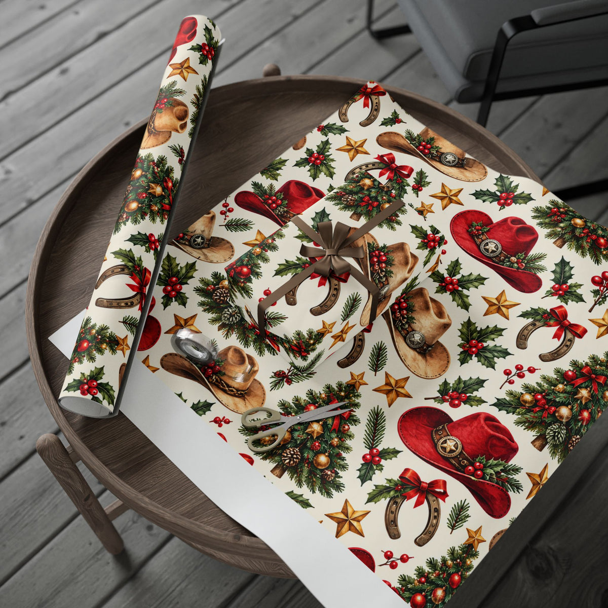Christmas Hats & Horseshoes Wrapping Paper