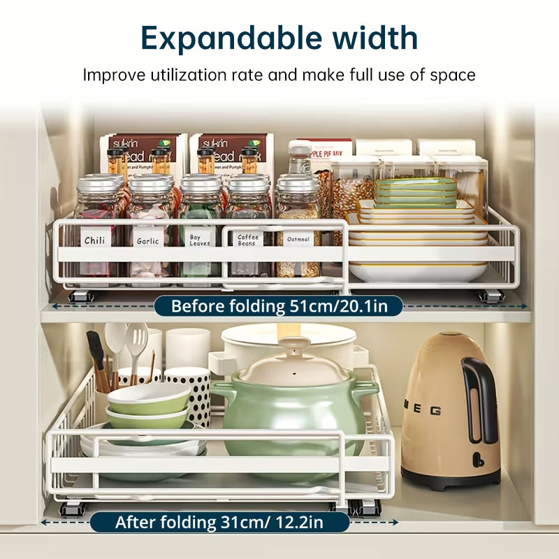 No Drill Pull Out Spice Rack - Adjustable Slide Out Shelf for Kitchen Cabinets (2 Pack)