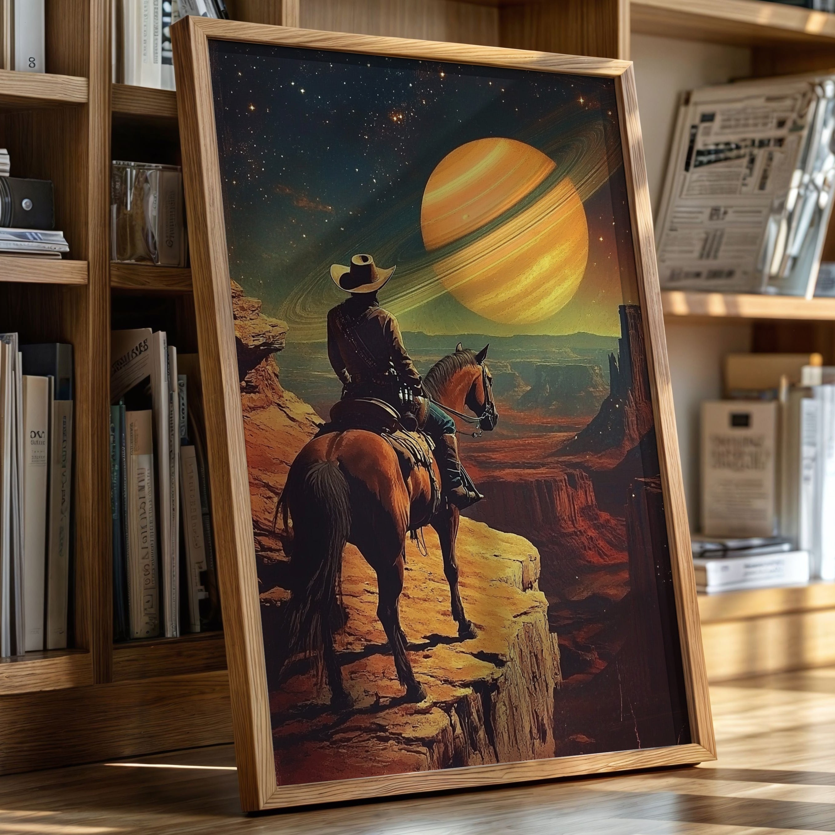Cosmic Cowboy Canvas – Western Sci-Fi Wall Art