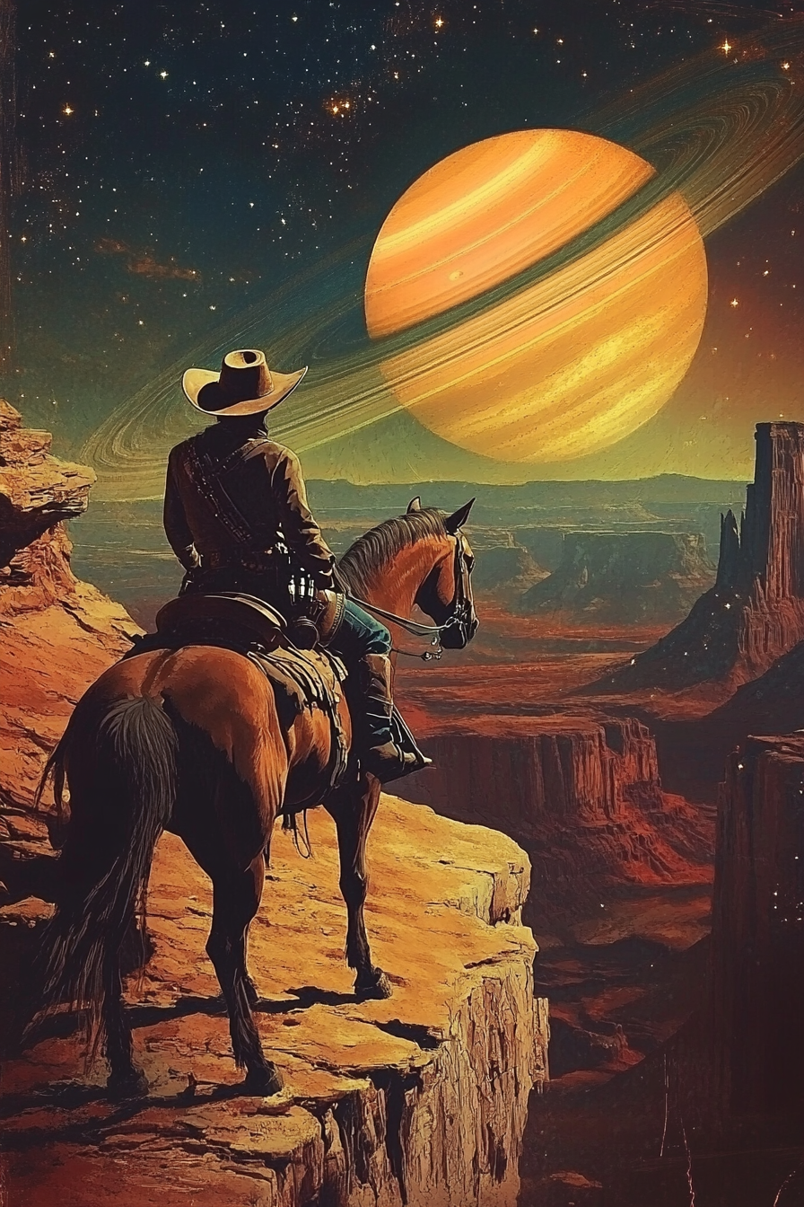 Cosmic Cowboy Canvas – Western Sci-Fi Wall Art