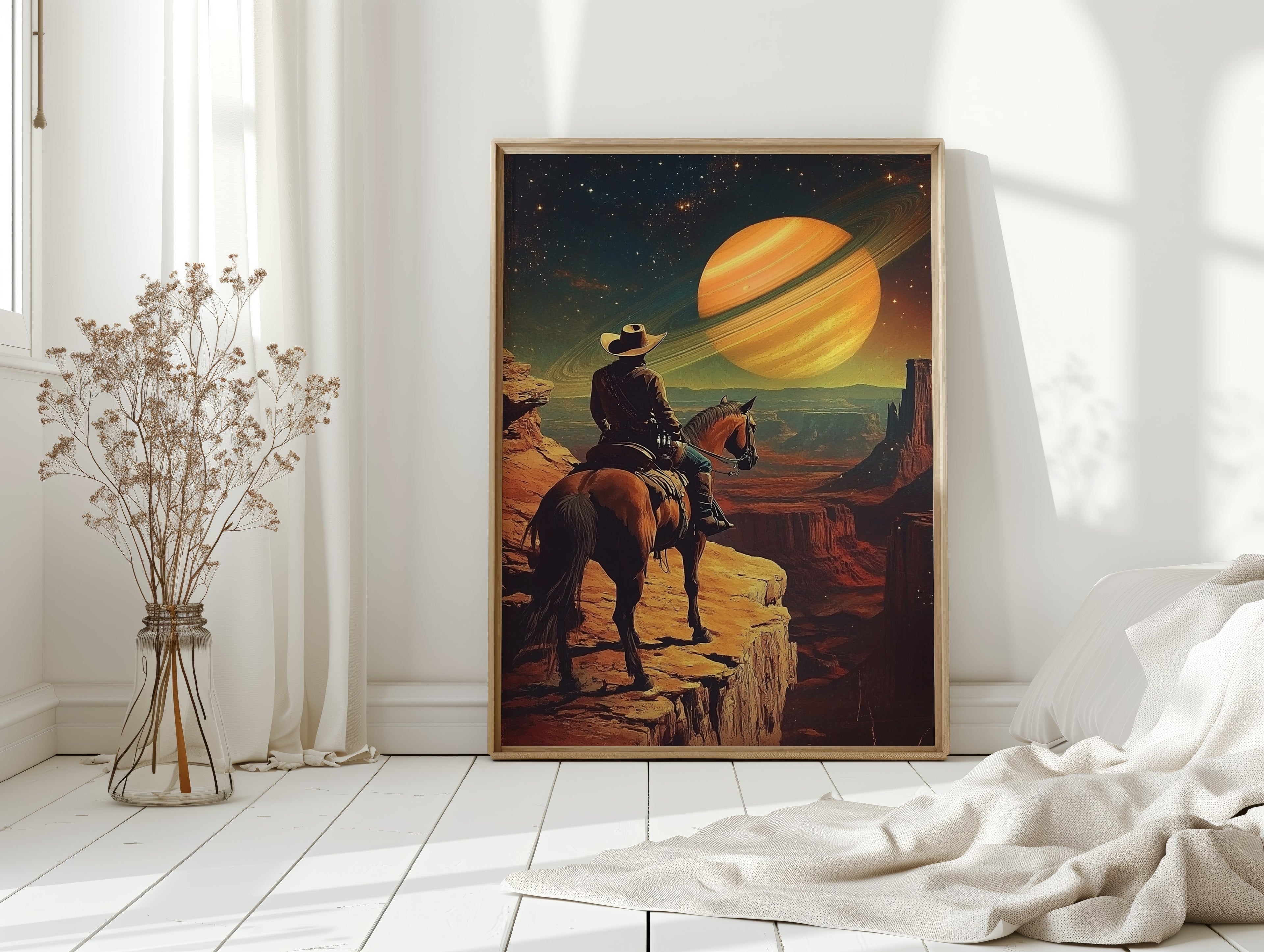 Cosmic Cowboy Canvas – Western Sci-Fi Wall Art