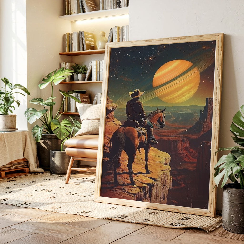 Cosmic Cowboy Canvas – Western Sci-Fi Wall Art
