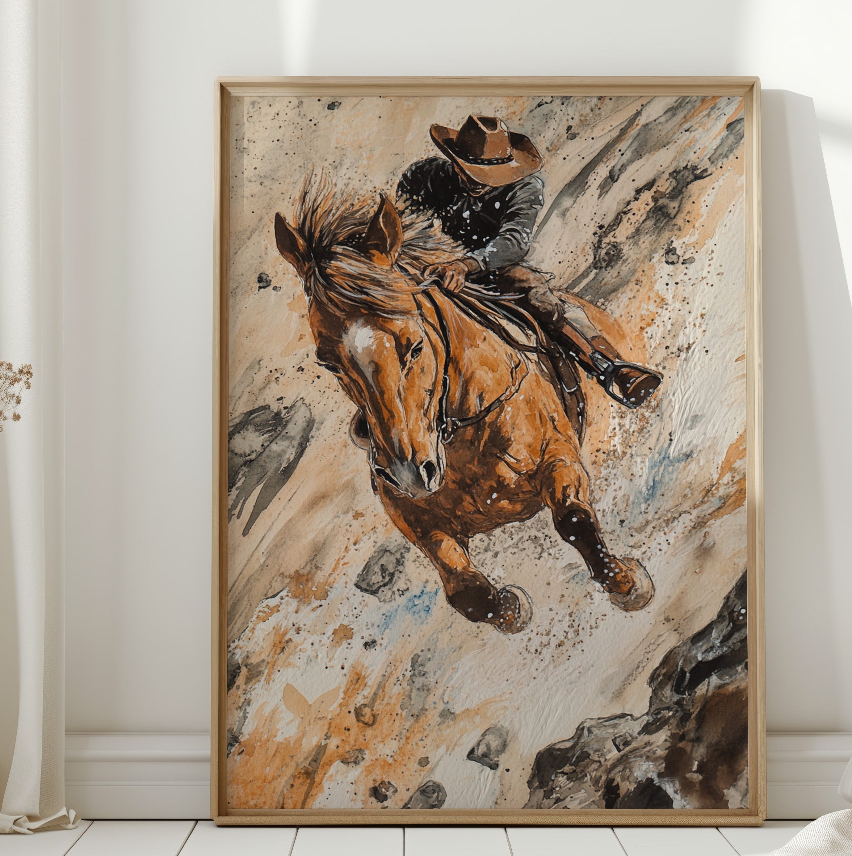 Downhill Cowboy Canvas – Western Action Horseback Painting