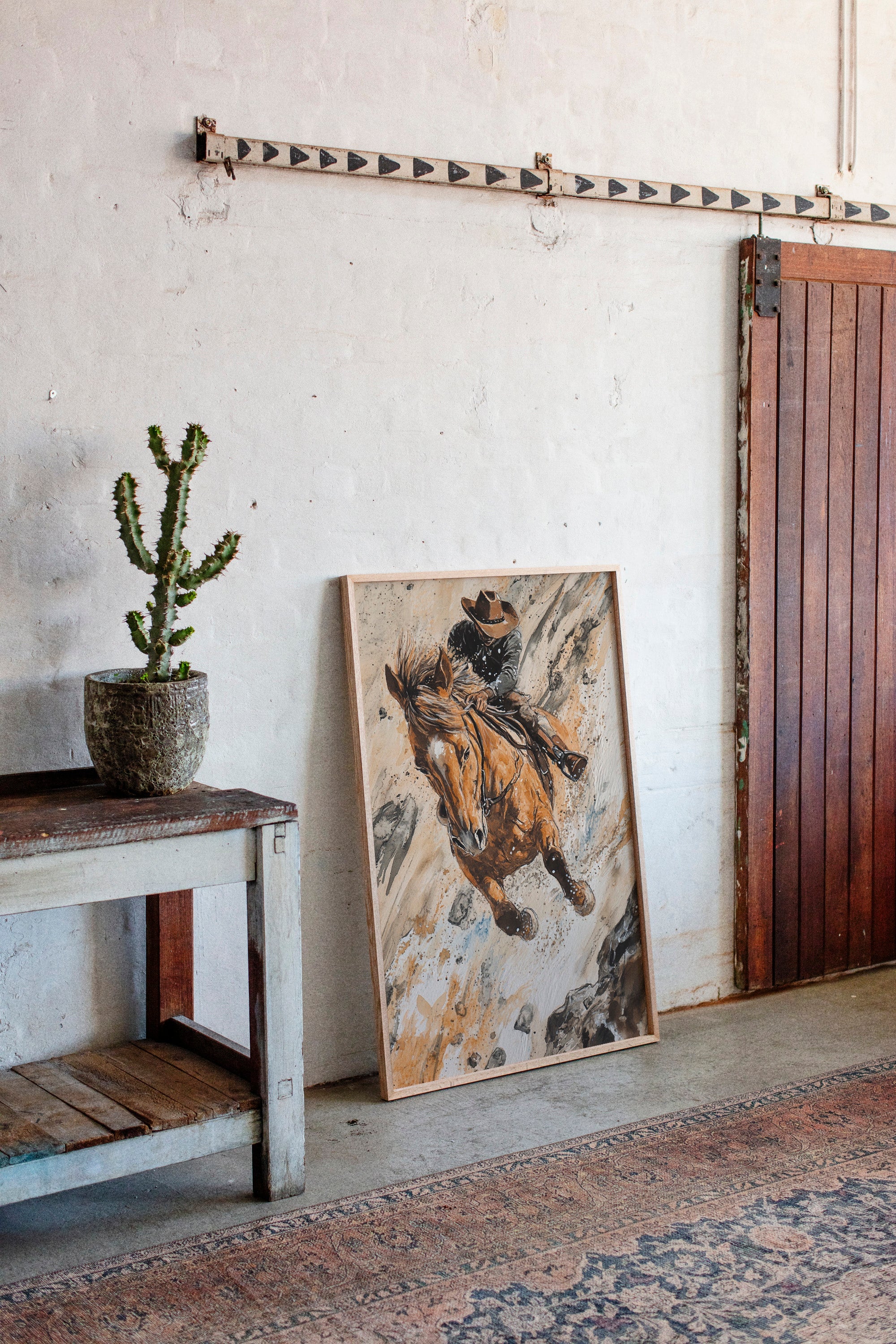 Downhill Cowboy Canvas – Western Action Horseback Painting