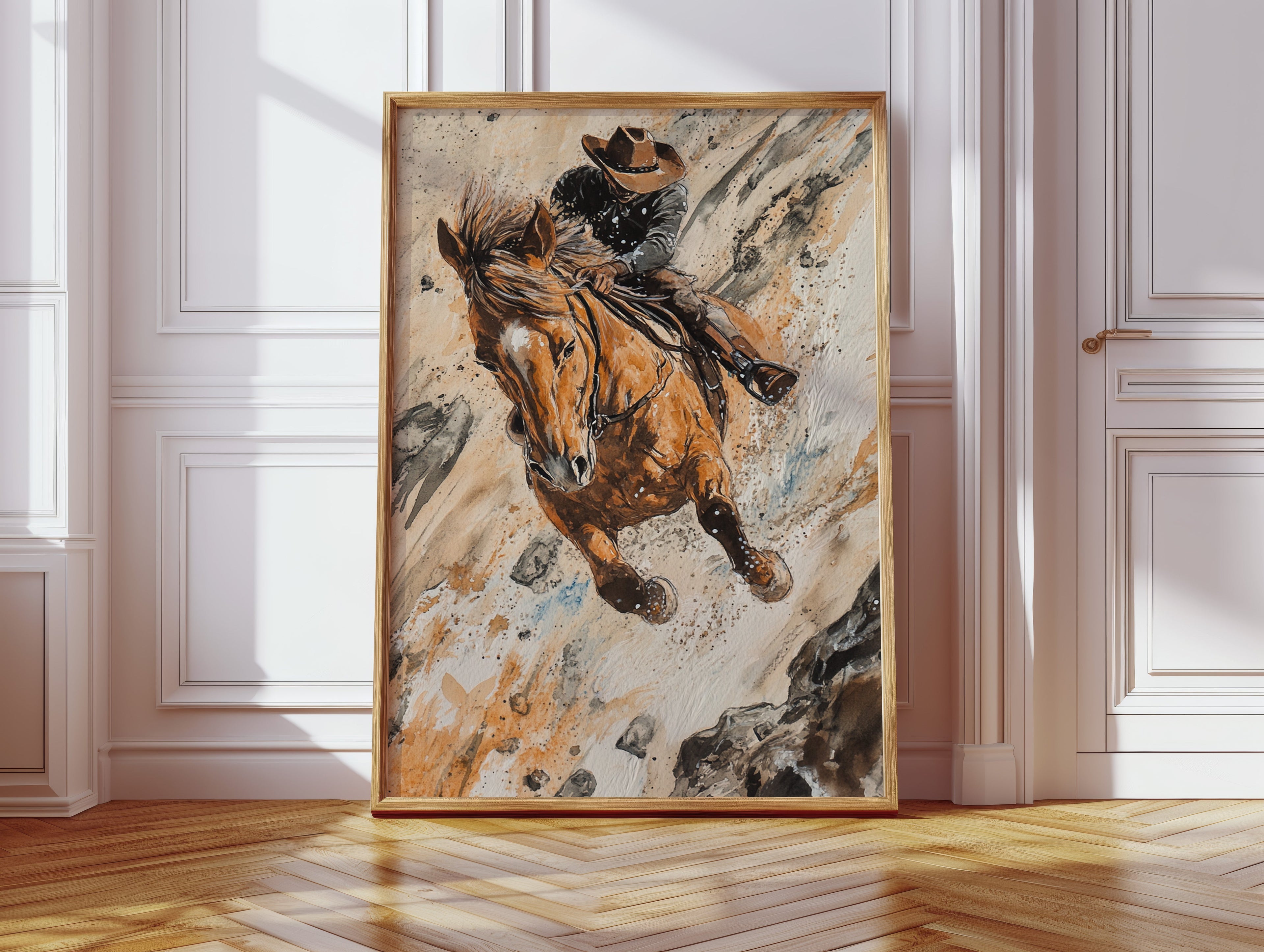 Downhill Cowboy Canvas – Western Action Horseback Painting