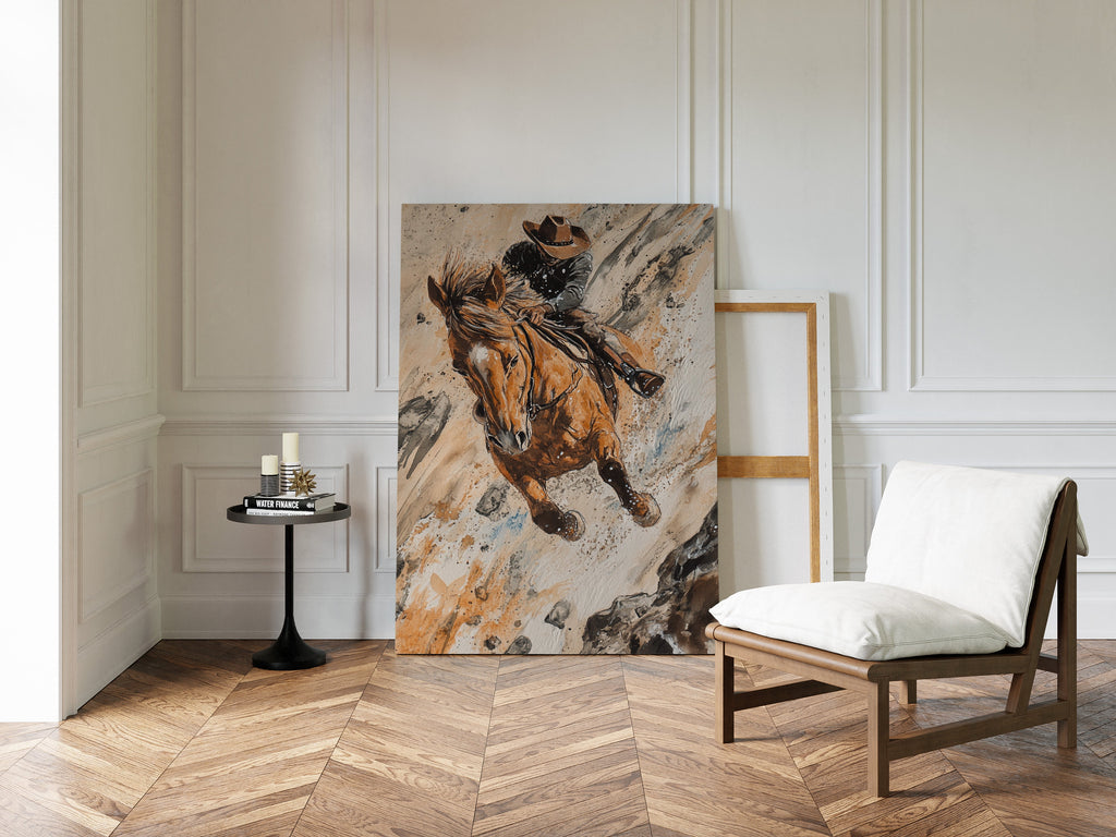 Downhill Cowboy Canvas – Western Action Horseback Painting