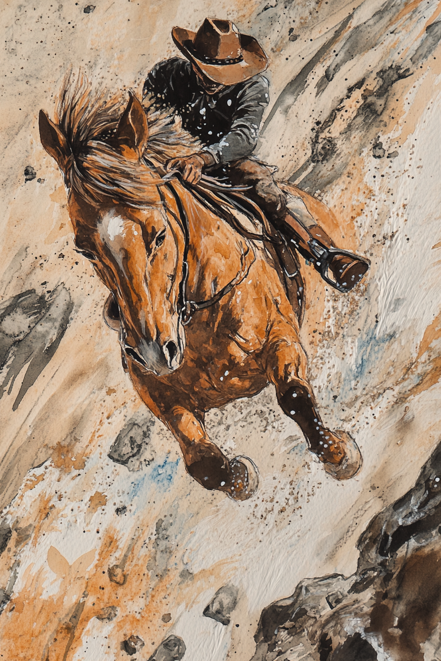 Downhill Cowboy Canvas – Western Action Horseback Painting