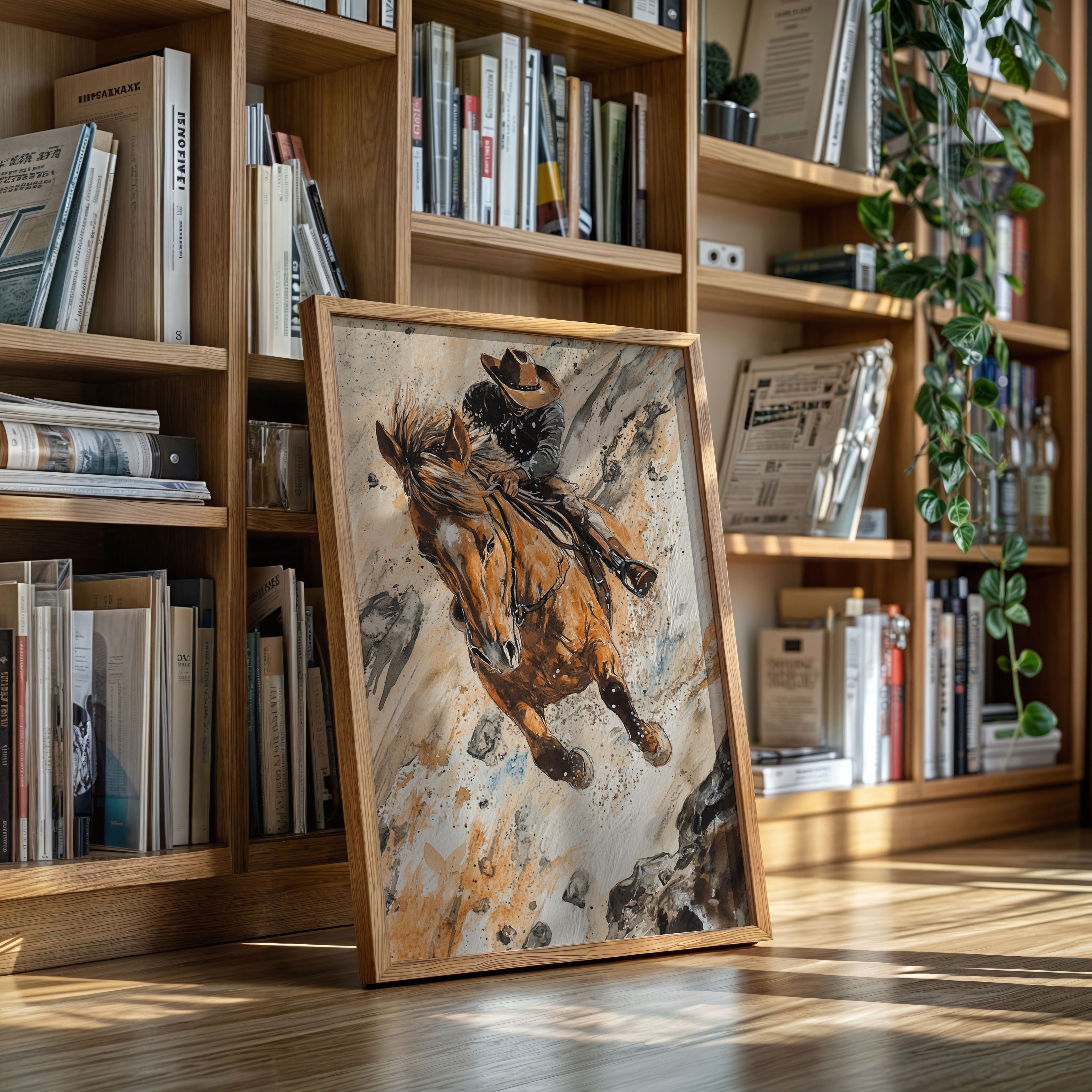 Downhill Cowboy Canvas – Western Action Horseback Painting