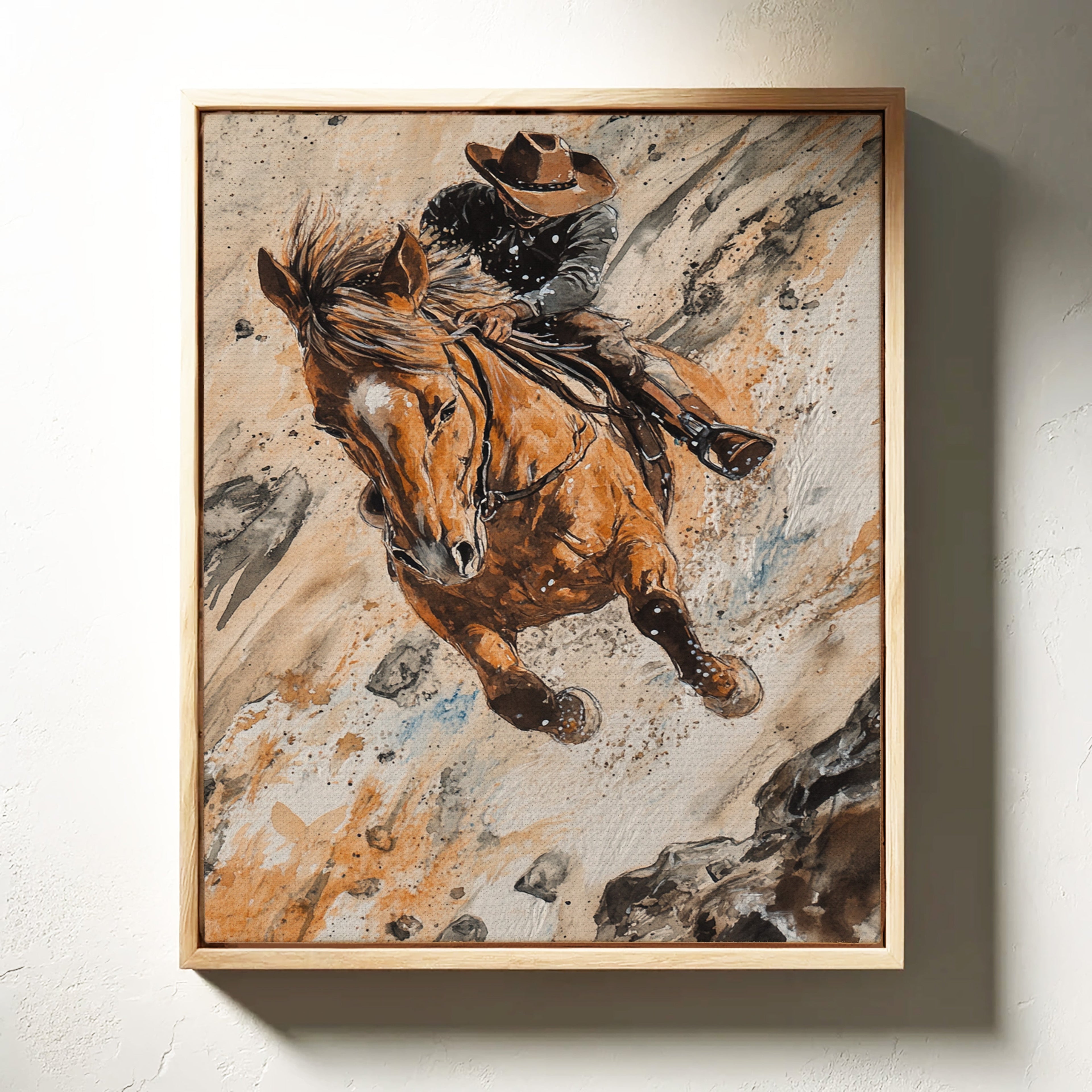 Downhill Cowboy Canvas – Western Action Horseback Painting