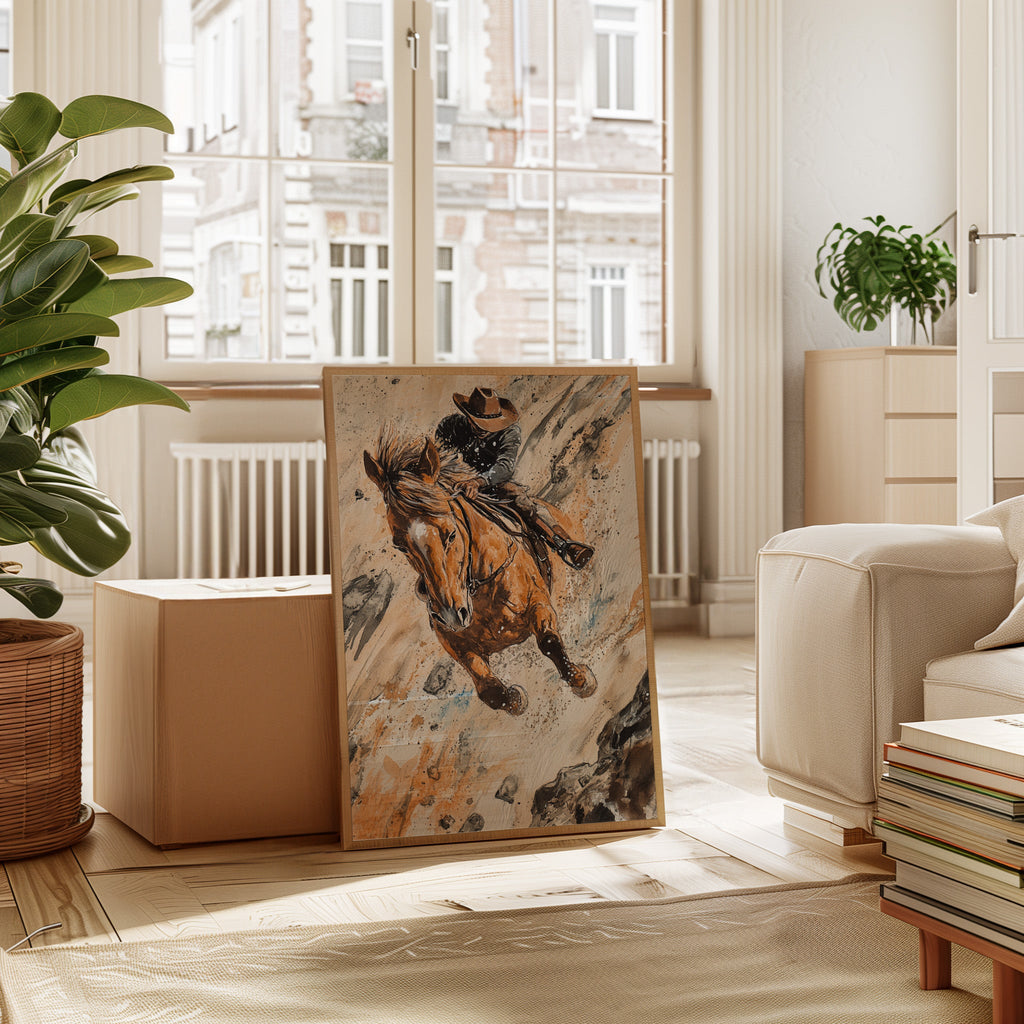 Downhill Cowboy Canvas – Western Action Horseback Painting