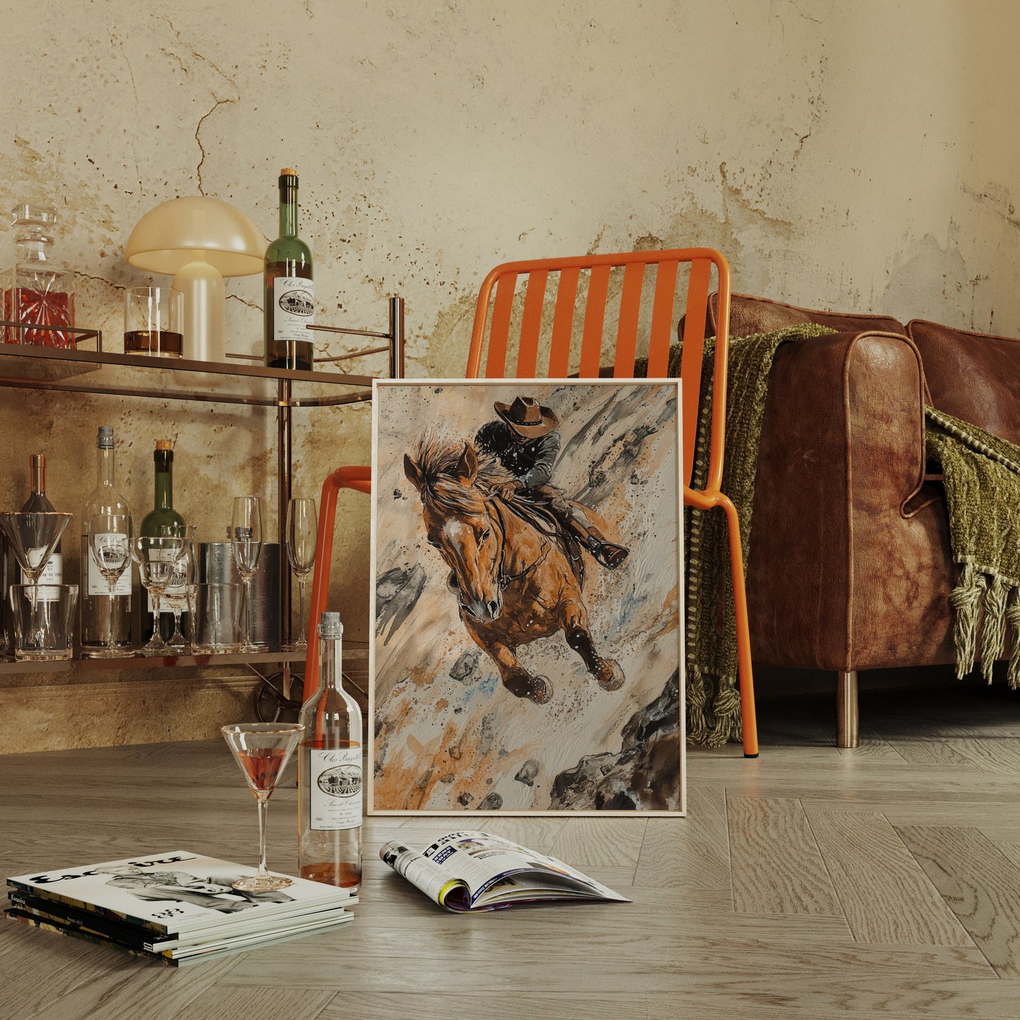 Downhill Cowboy Canvas – Western Action Horseback Painting