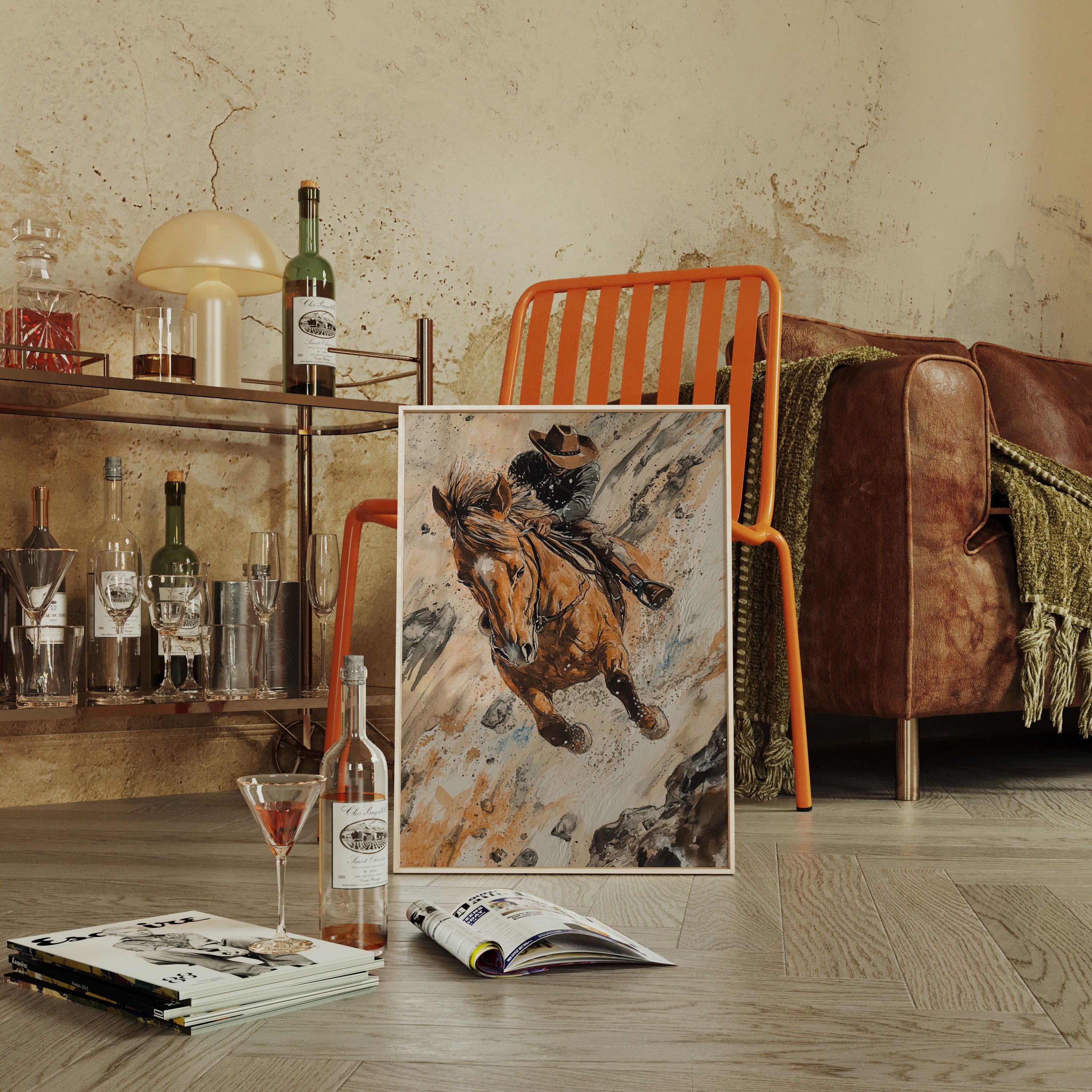 Downhill Cowboy Canvas – Western Action Horseback Painting