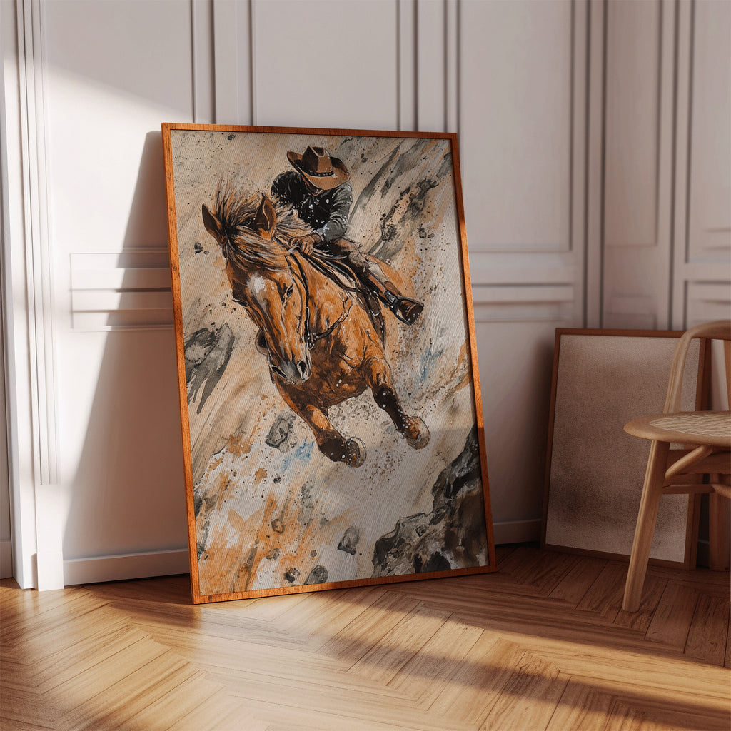 Downhill Cowboy Canvas – Western Action Horseback Painting