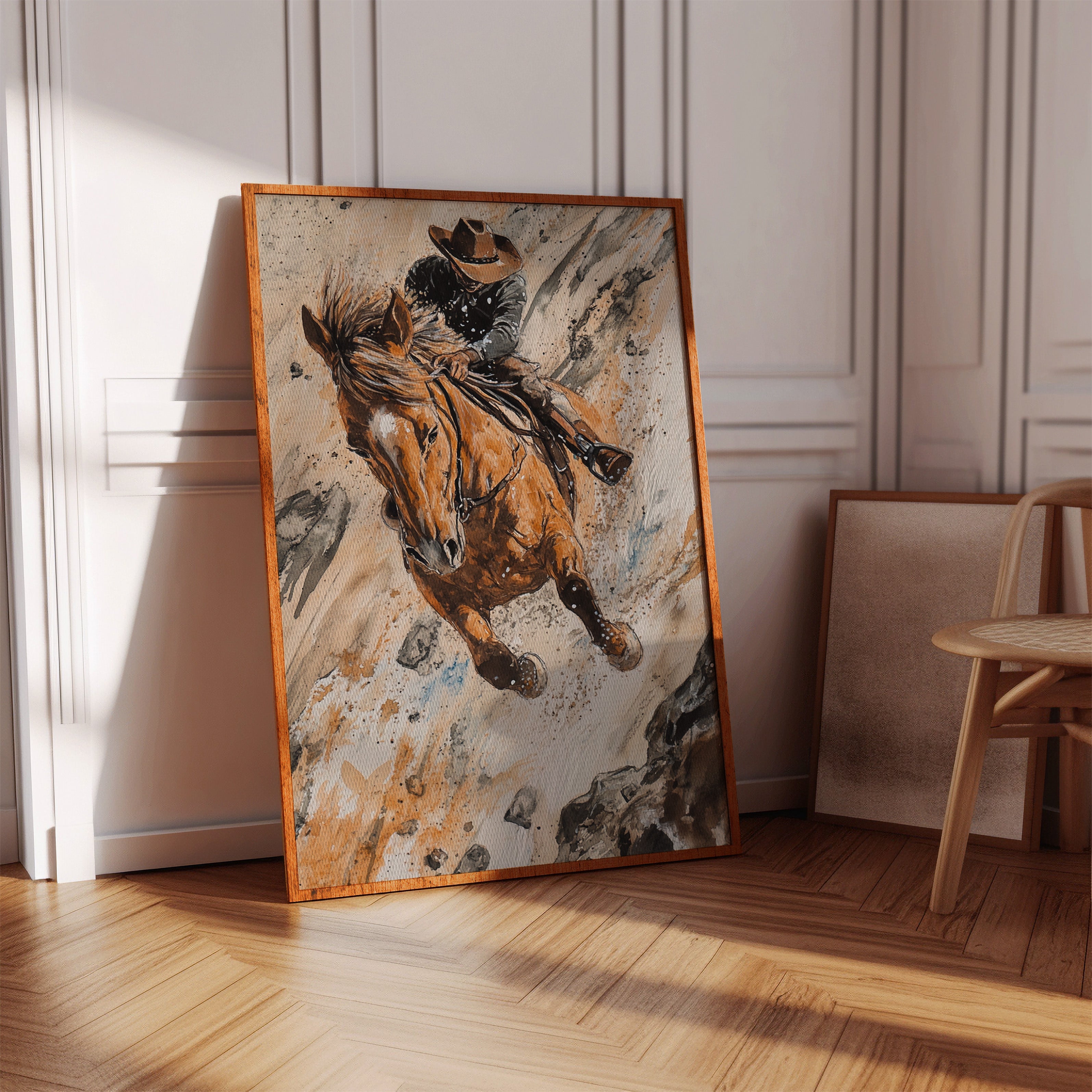 Downhill Cowboy Canvas – Western Action Horseback Painting