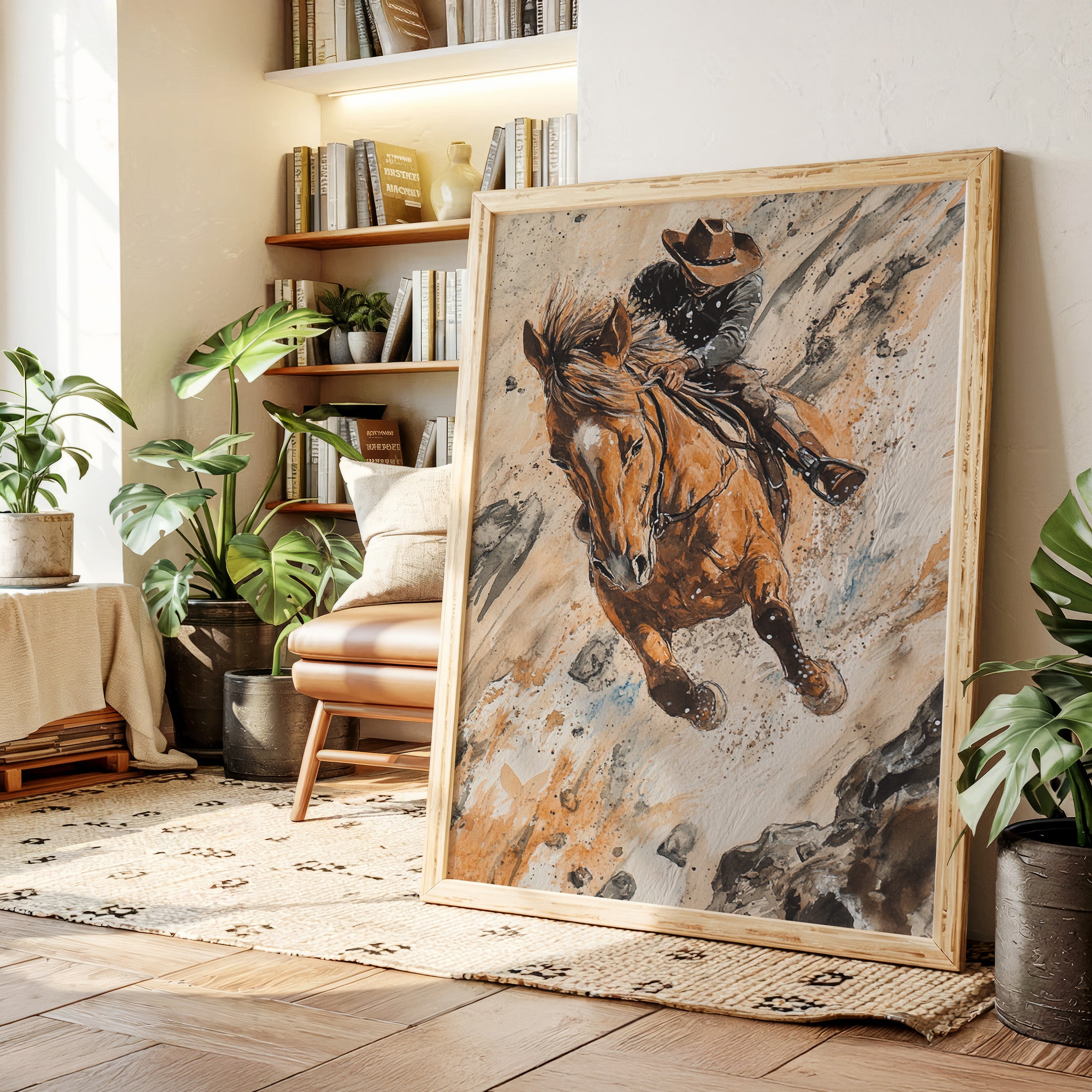 Downhill Cowboy Canvas – Western Action Horseback Painting