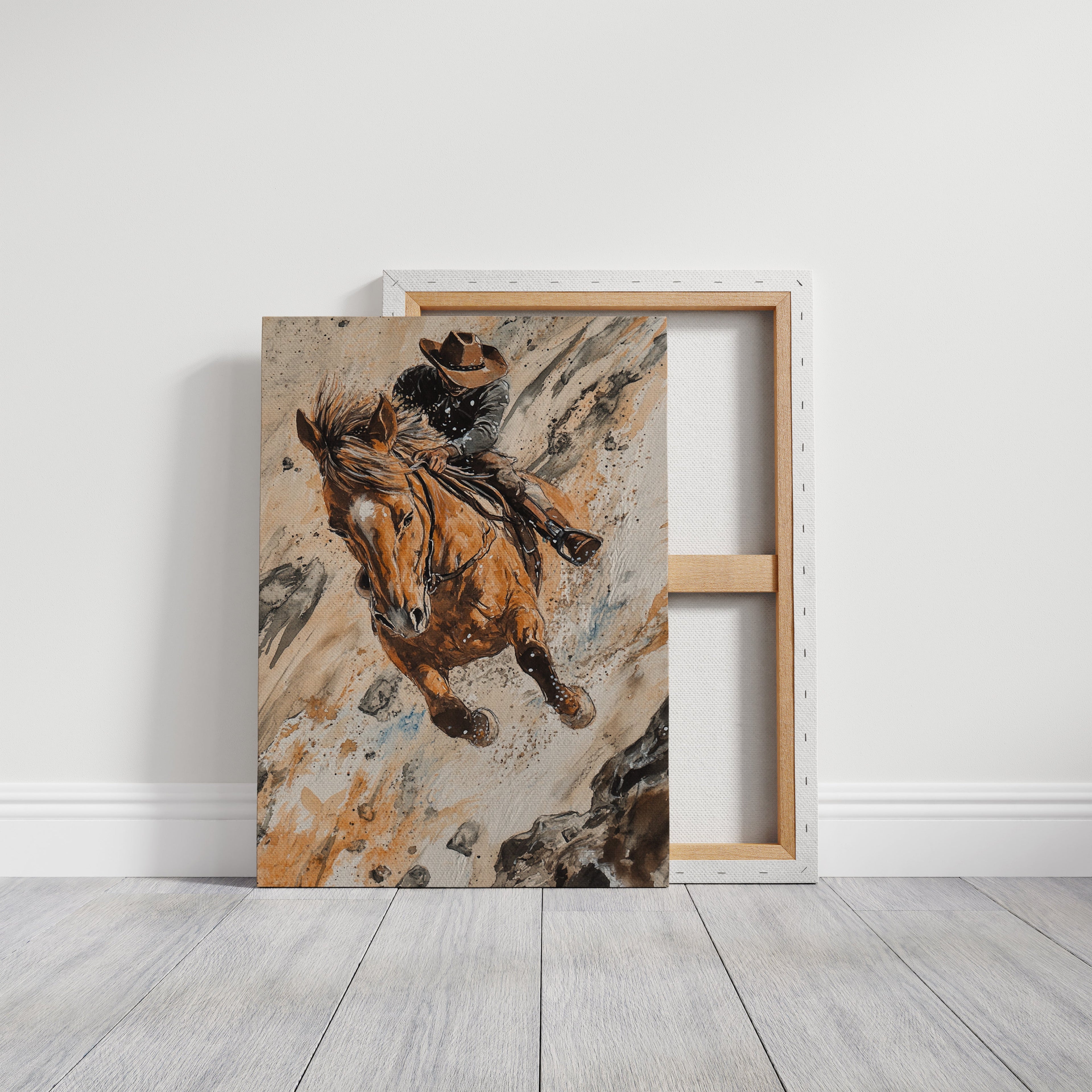 Downhill Cowboy Canvas – Western Action Horseback Painting
