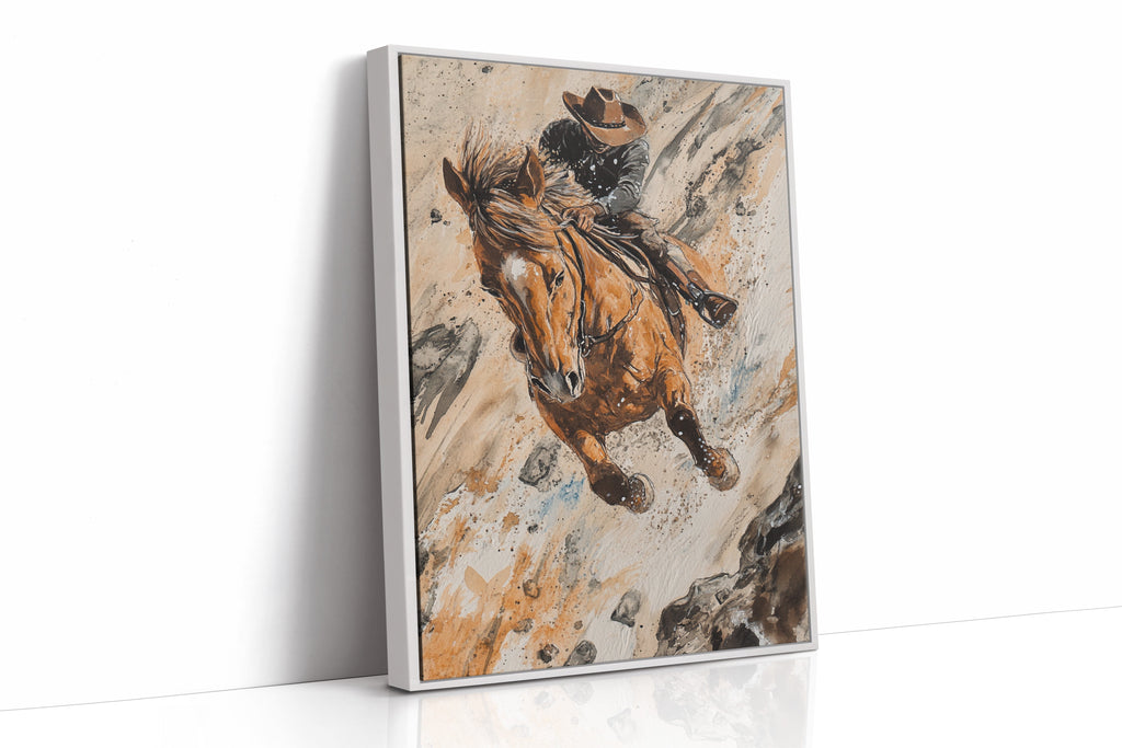 Downhill Cowboy Canvas – Western Action Horseback Painting