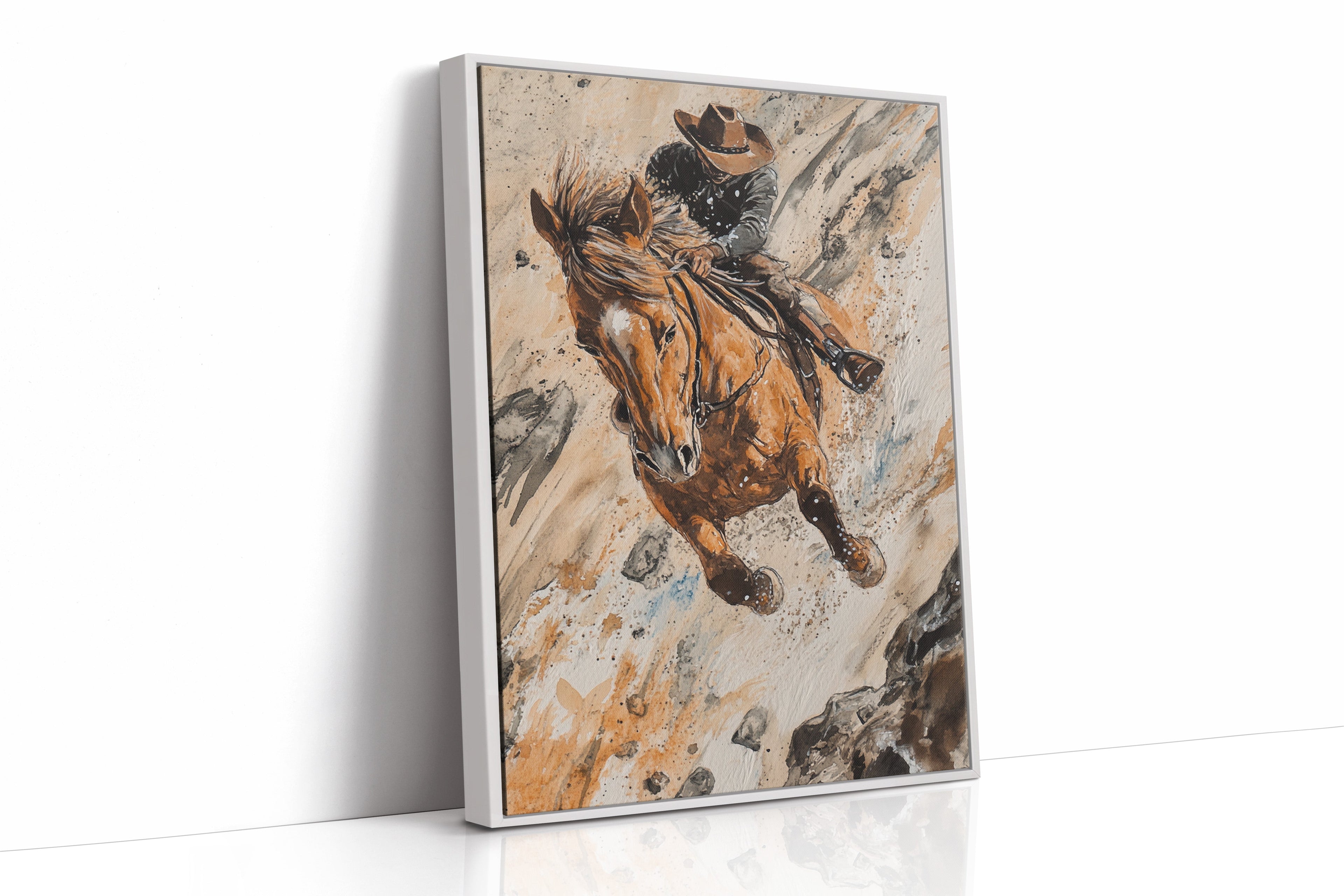 Downhill Cowboy Canvas – Western Action Horseback Painting
