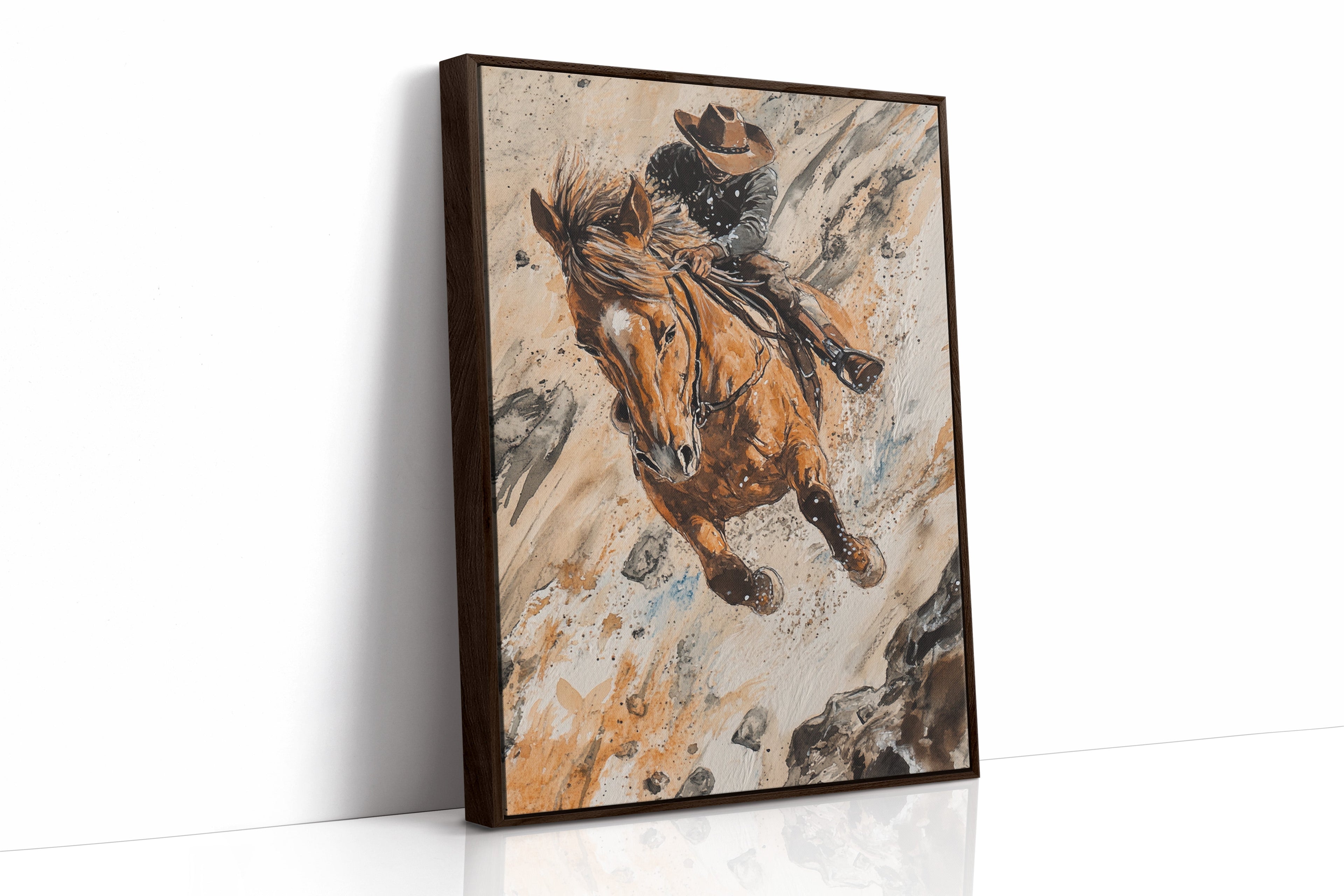 Downhill Cowboy Canvas – Western Action Horseback Painting