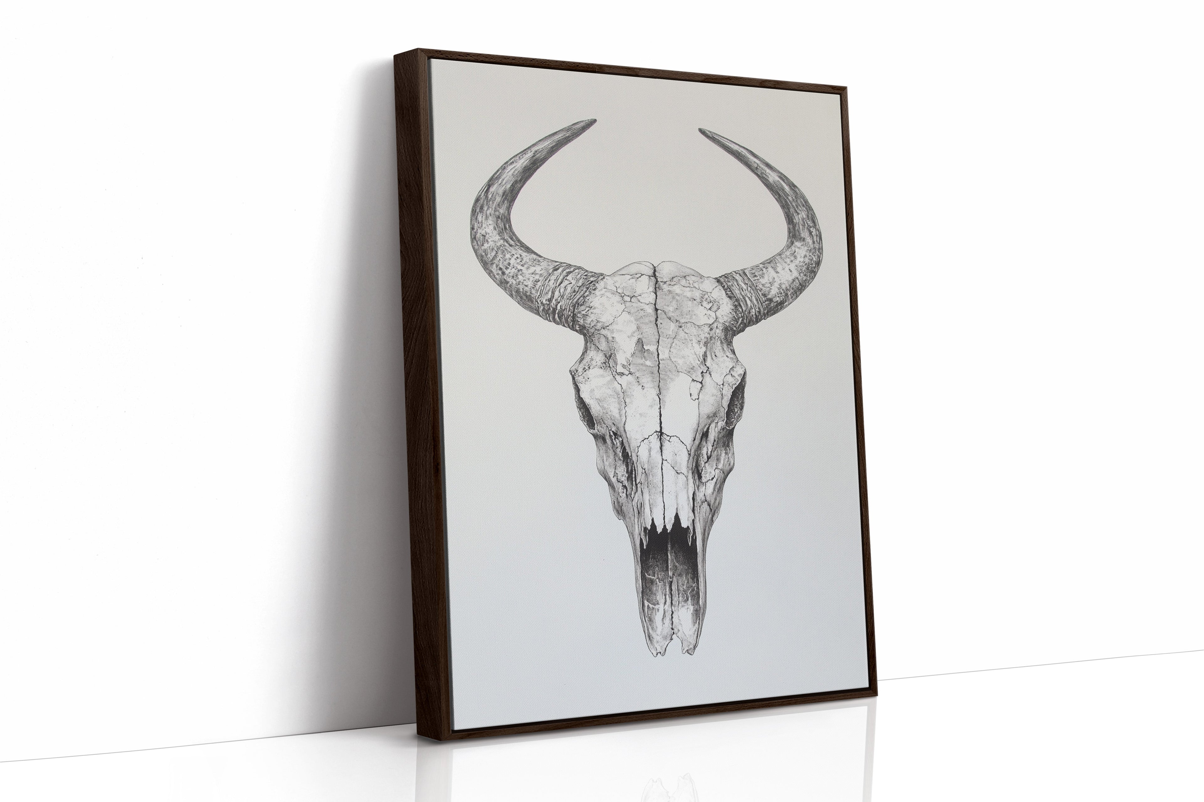 Western Bull Skull Line Art Print – Rustic Cowboy Wall Decor