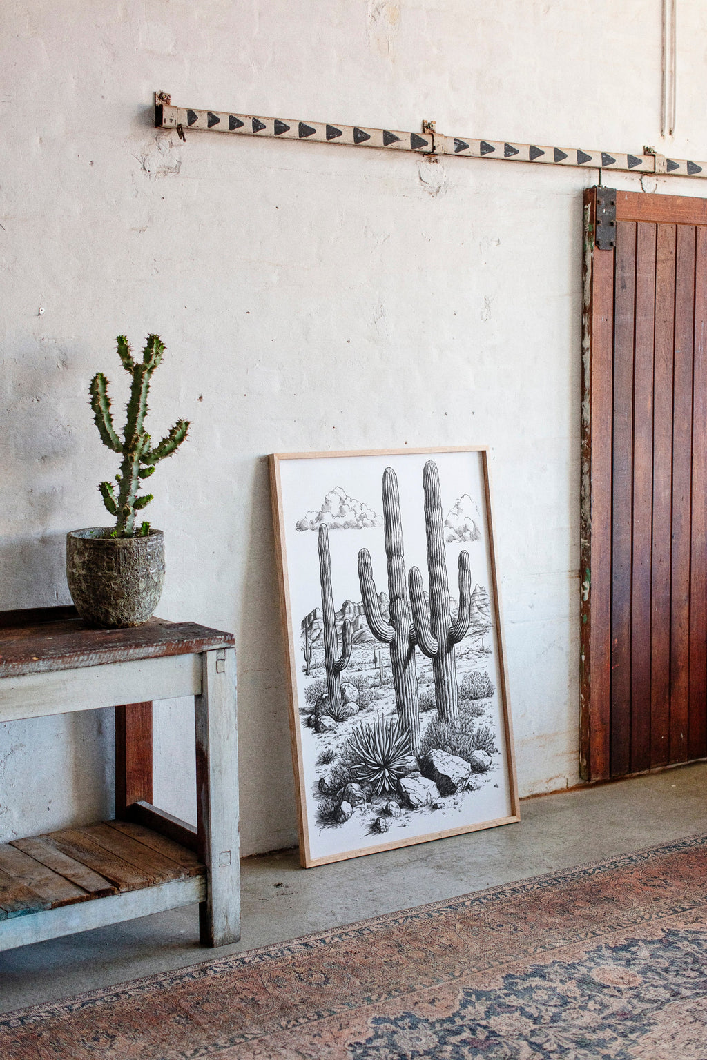 Desert Cactus Line Drawing – Southwestern Saguaro Wall Art