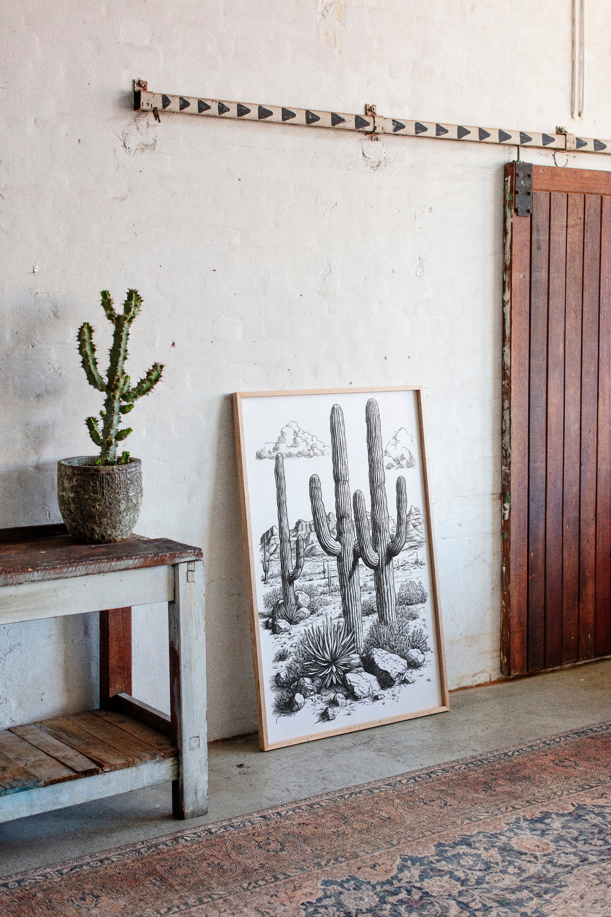 Desert Cactus Line Drawing – Southwestern Saguaro Wall Art