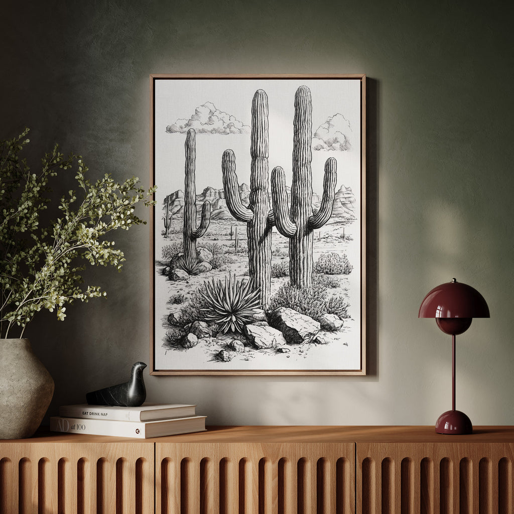 Desert Cactus Line Drawing – Southwestern Saguaro Wall Art