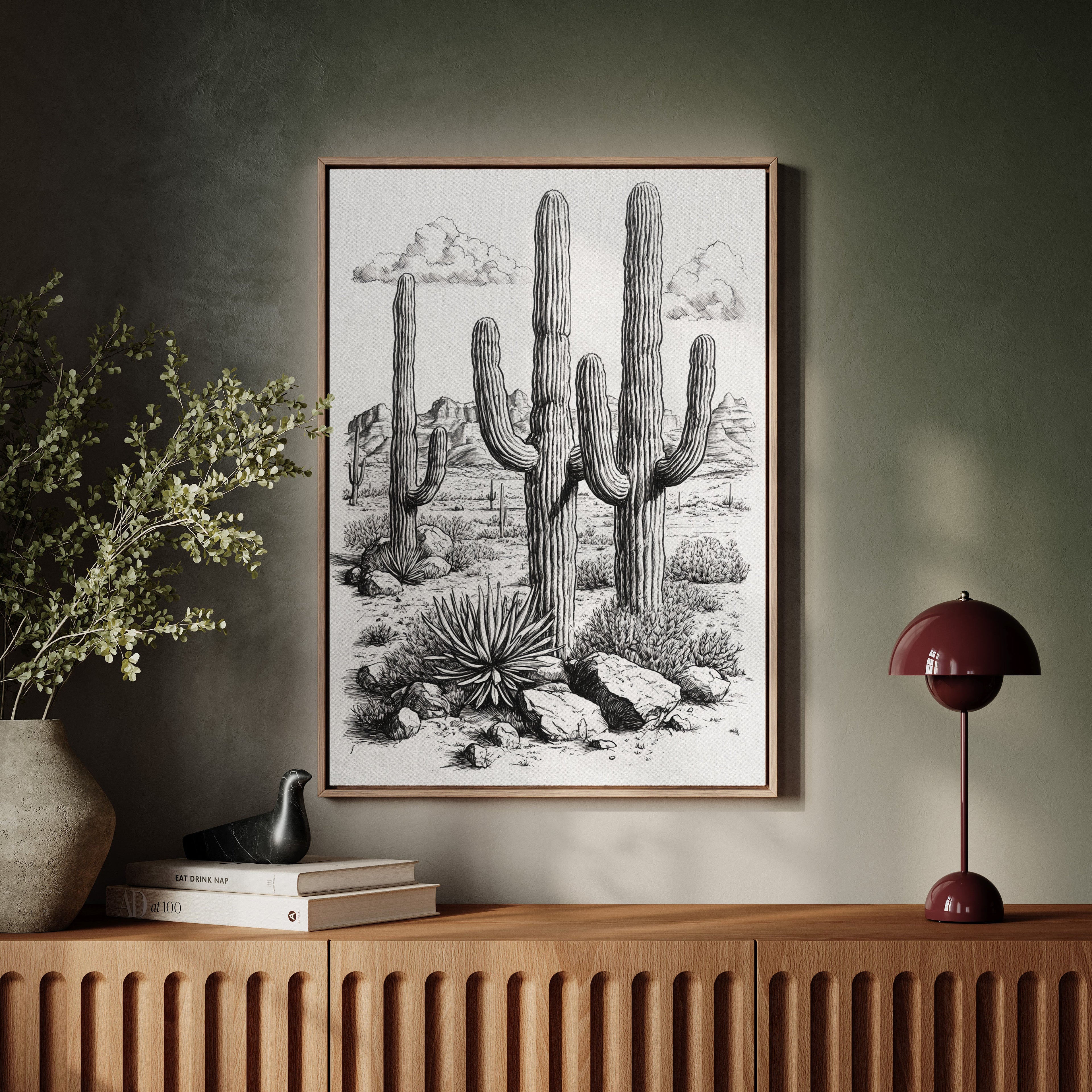 Desert Cactus Line Drawing – Southwestern Saguaro Wall Art