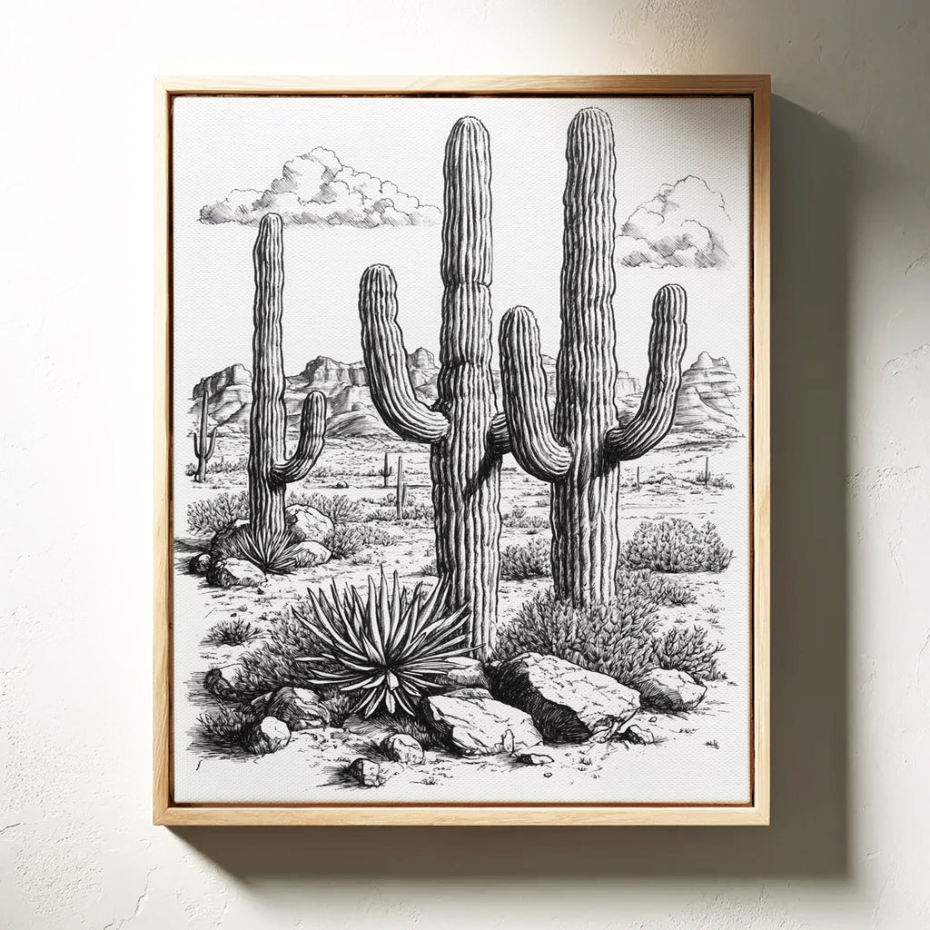 Desert Cactus Line Drawing – Southwestern Saguaro Wall Art