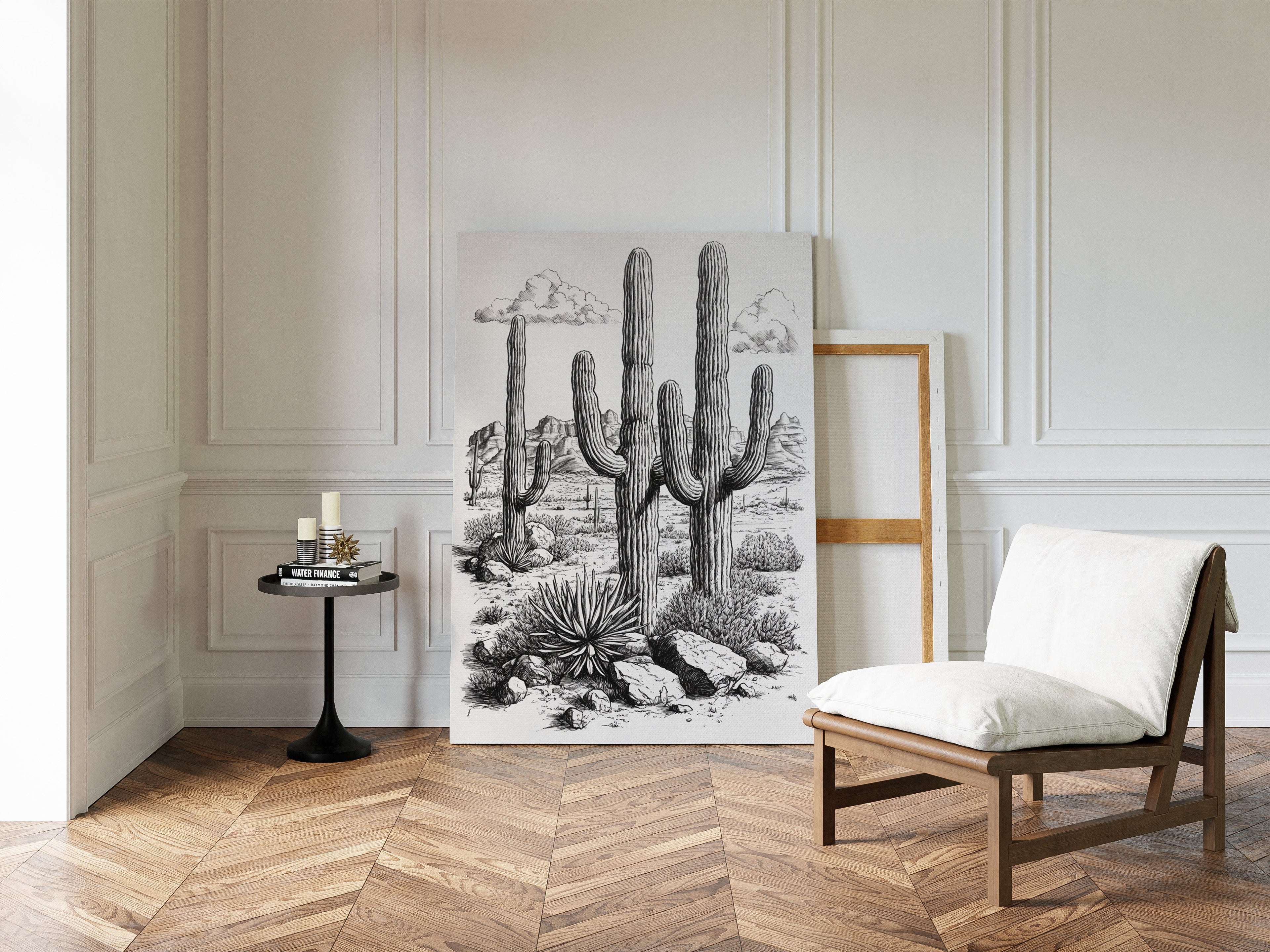 Desert Cactus Line Drawing – Southwestern Saguaro Wall Art