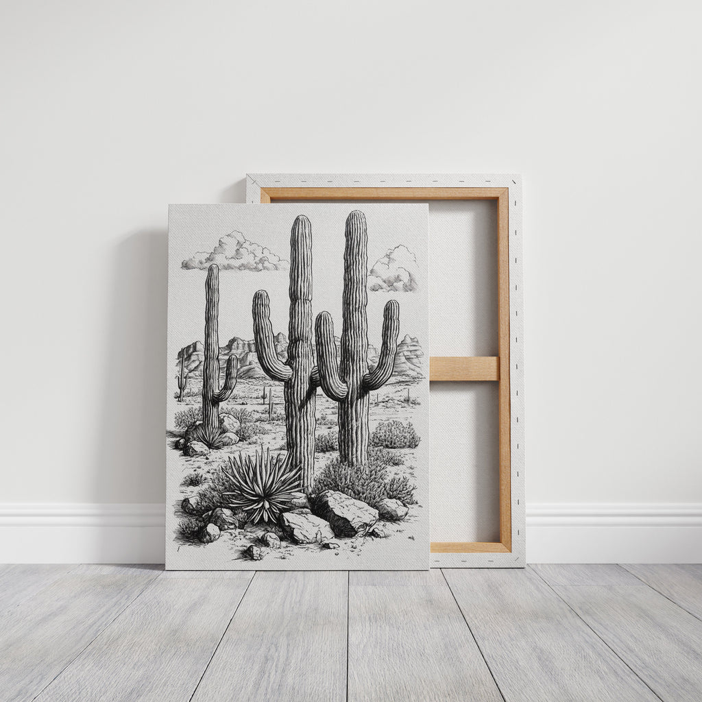 Desert Cactus Line Drawing – Southwestern Saguaro Wall Art